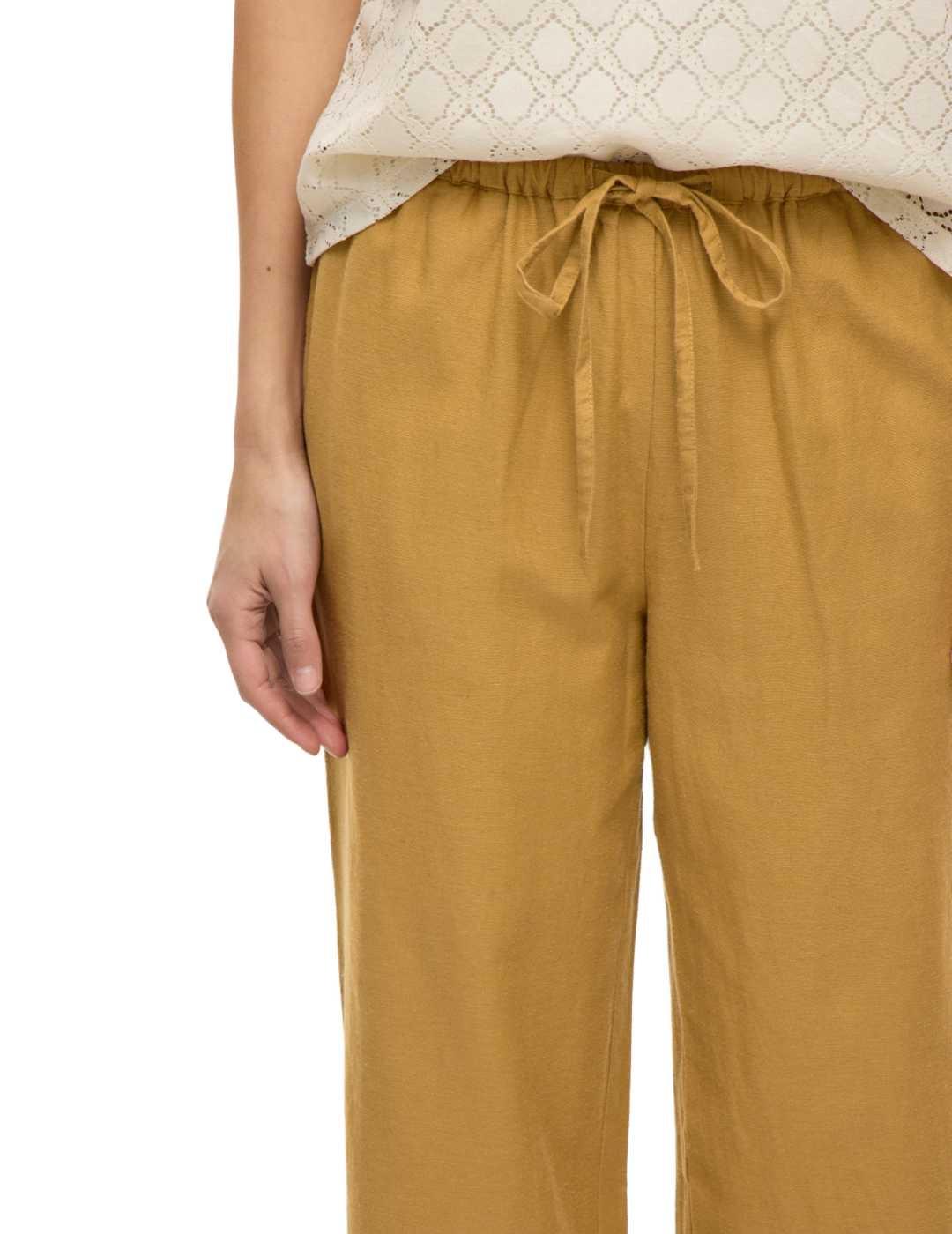 Pantalón Vila Prisilla mostaza de lino loose para mujer