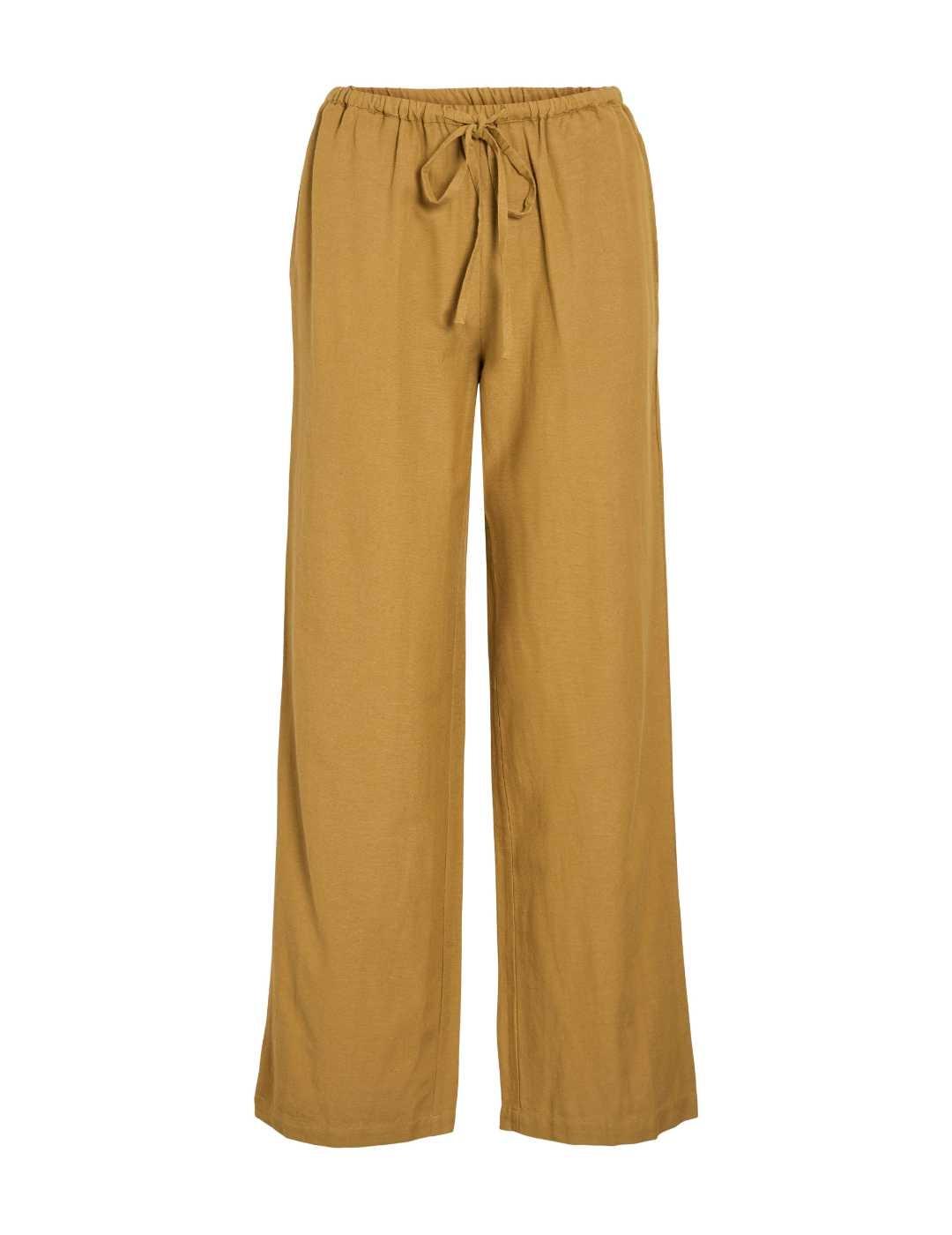 Pantalón Vila Prisilla mostaza de lino loose para mujer