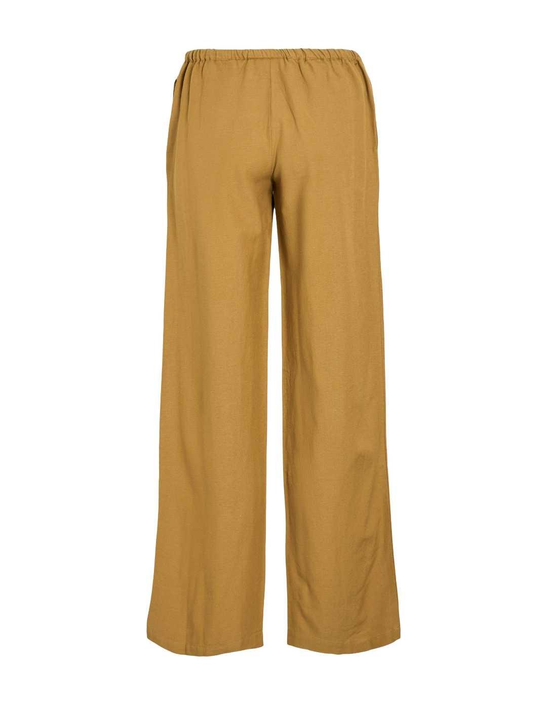Pantalón Vila Prisilla mostaza de lino loose para mujer