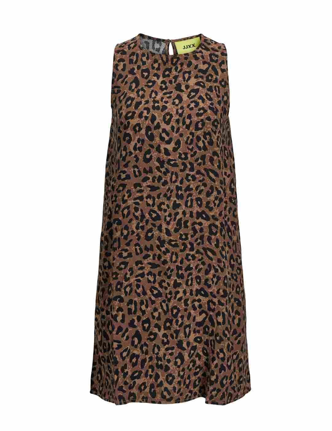 Vestido corto JJXX Mira marrón leopardo manga sisa de mujer