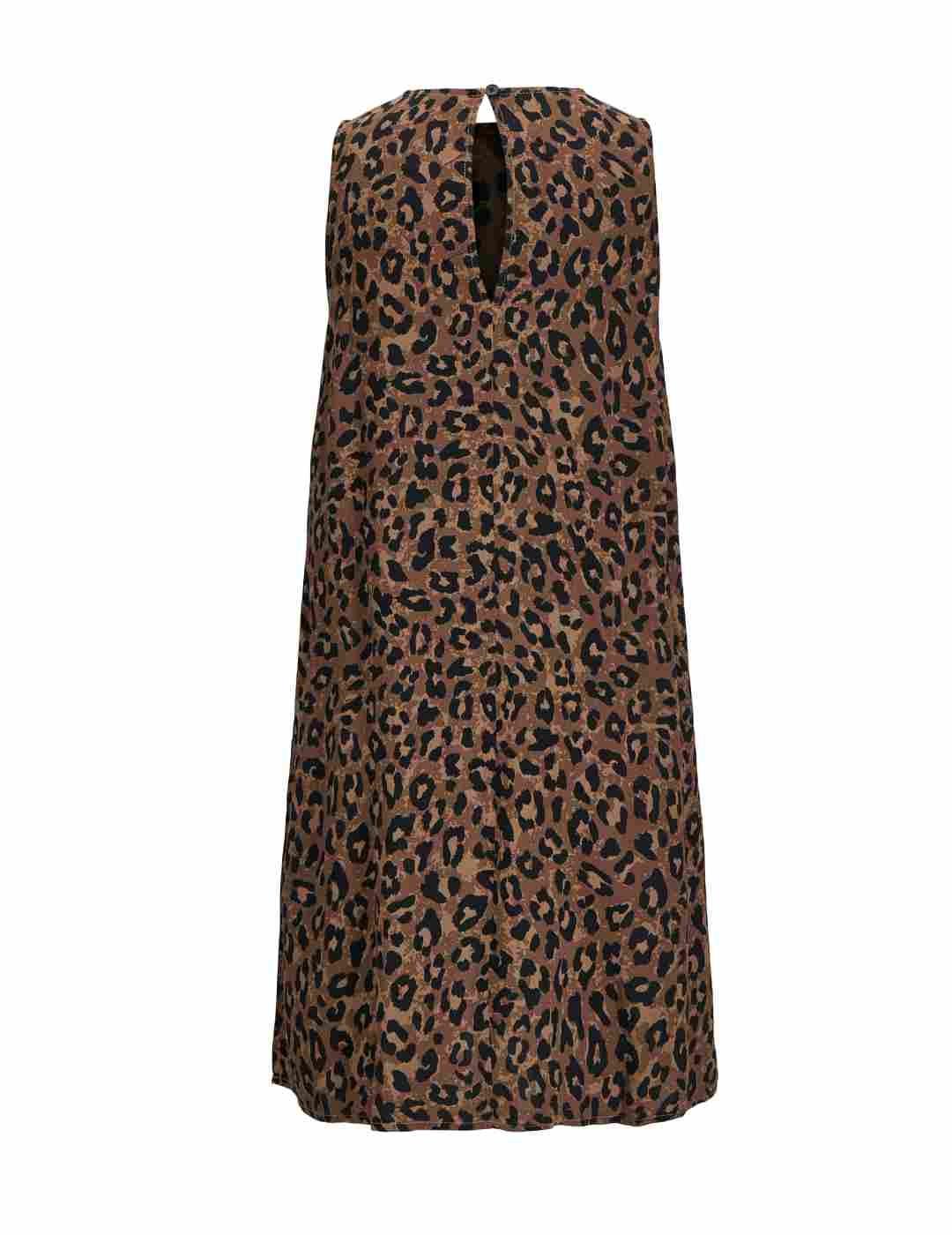 Vestido corto JJXX Mira marrón leopardo manga sisa de mujer