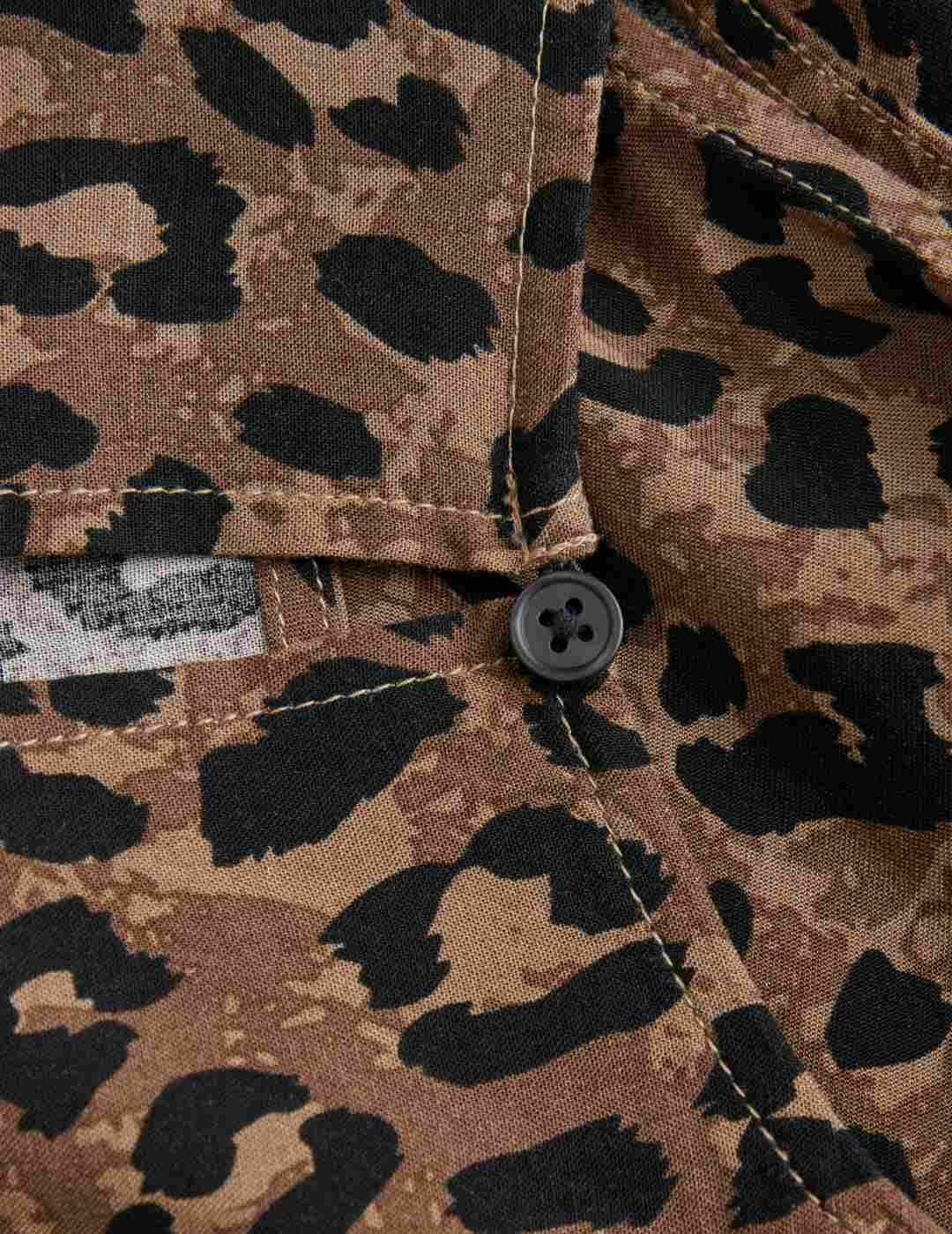 Vestido corto JJXX Mira marrón leopardo manga sisa de mujer