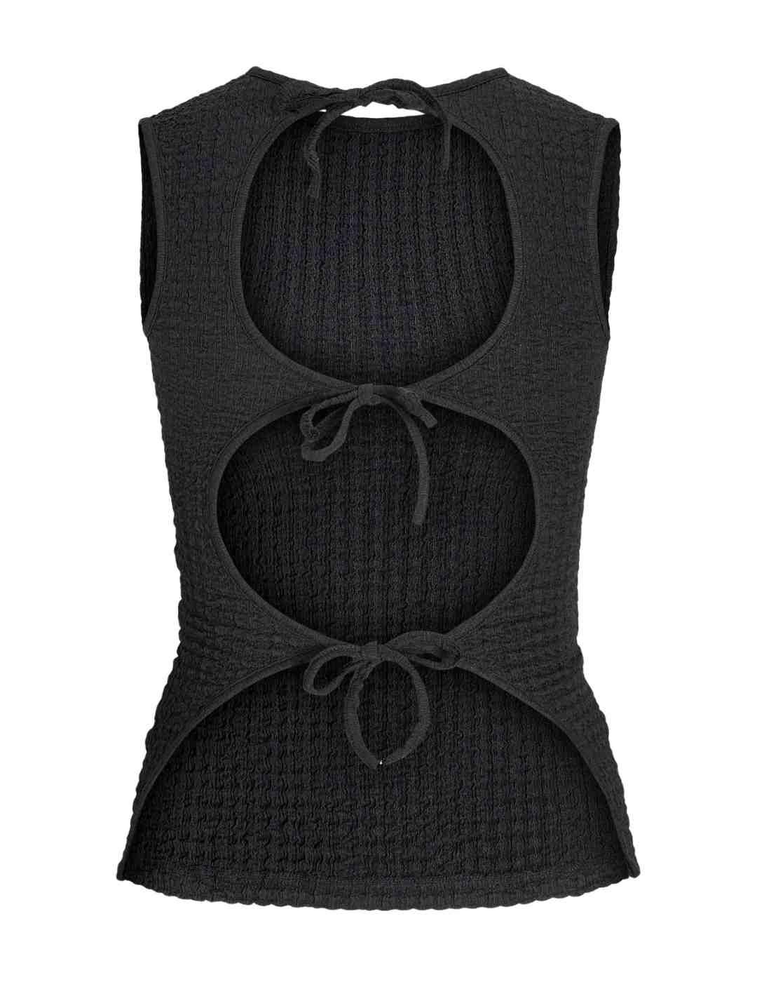 Camiseta JJXX Moon negro manga sisa con textura para mujer