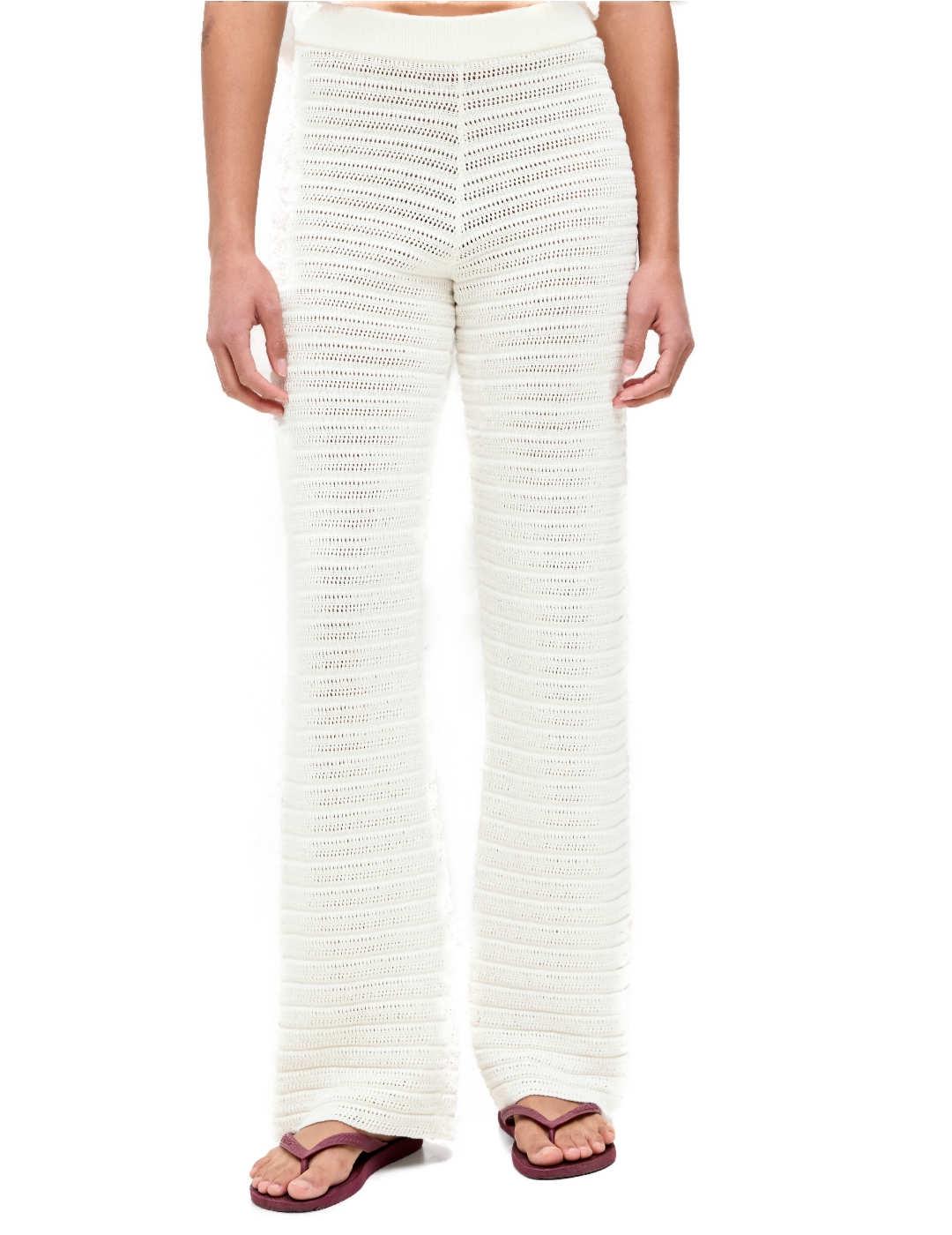 Pantalón JJXX Zusannah beige crochet cintura elástica mujer