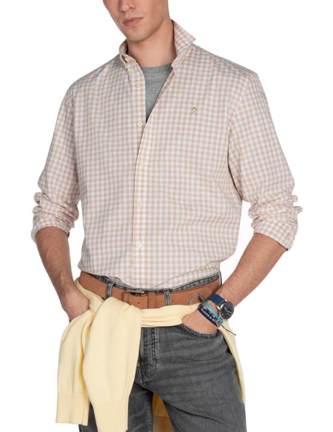 Camisa Harper & Neyer Vichy camel regular fit para hombre