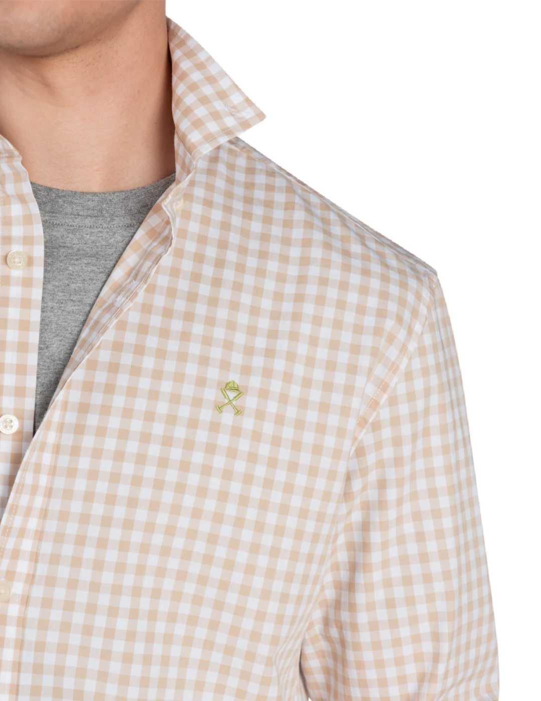 Camisa Harper & Neyer Vichy camel regular fit para hombre