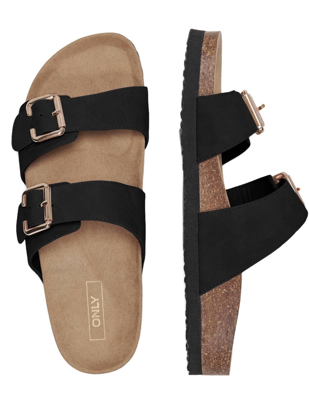 Sandalias Only Strap Buckle negras doble tira para mujer