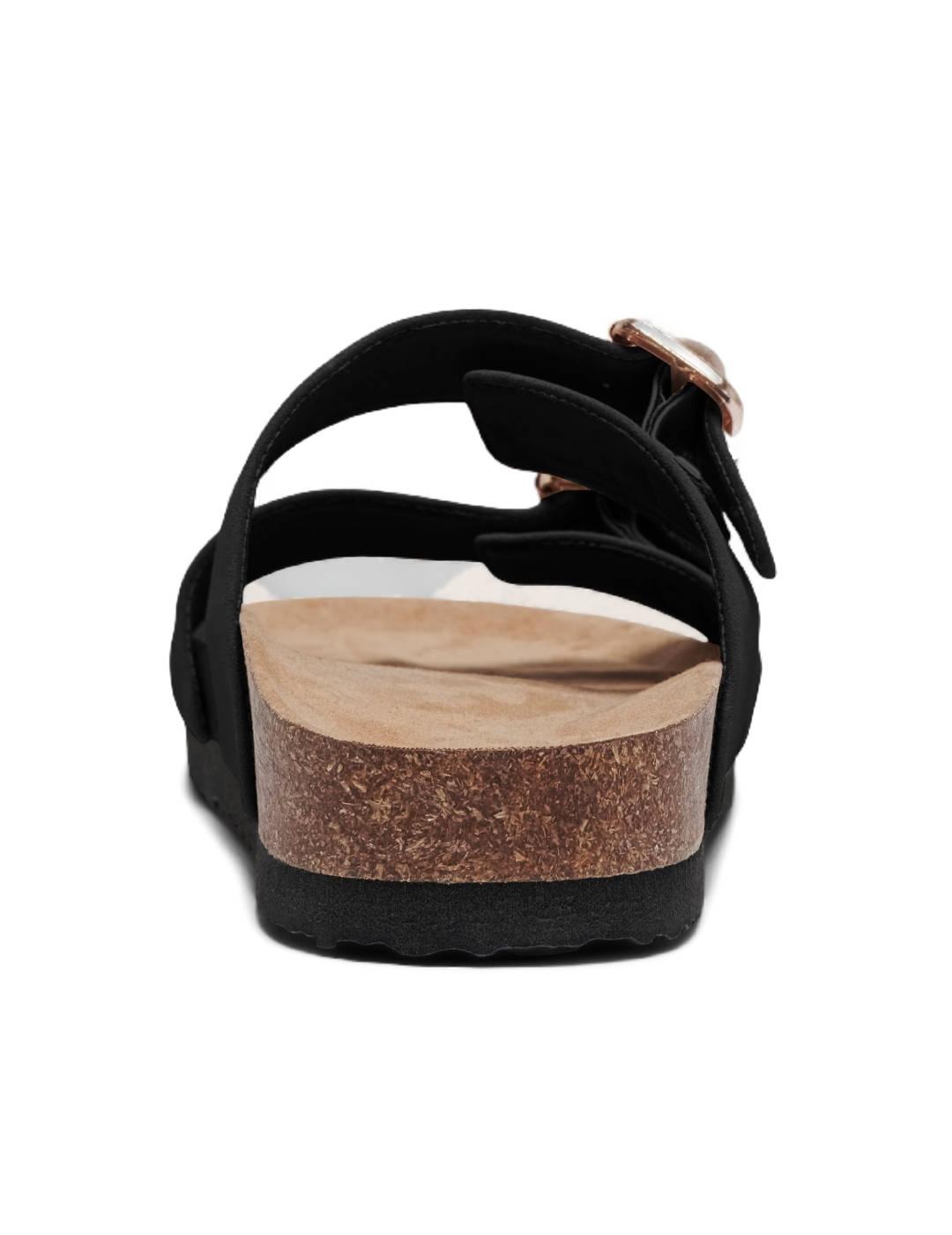 Sandalias Only Strap Buckle negras doble tira para mujer