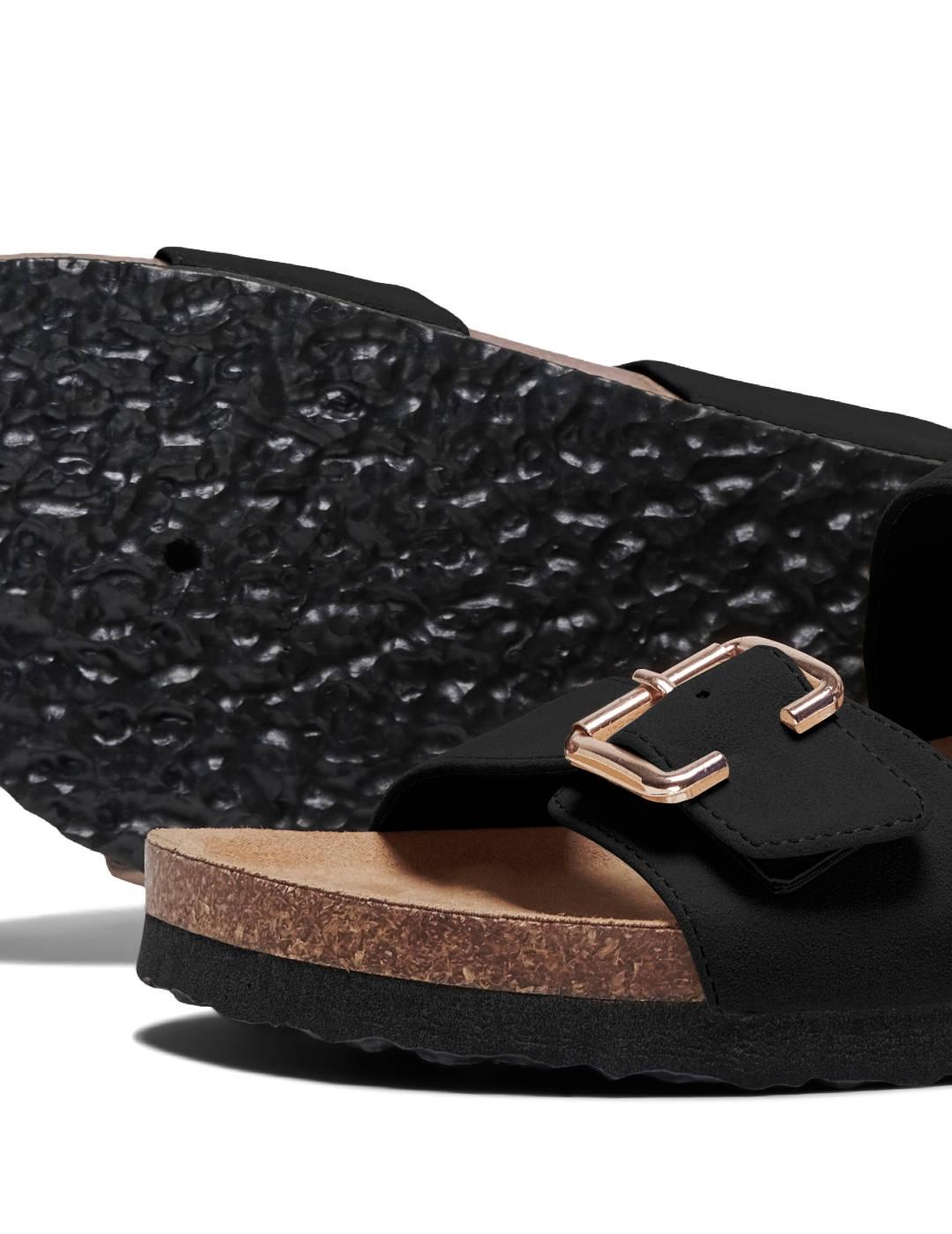 Sandalias Only Strap Buckle negras doble tira para mujer