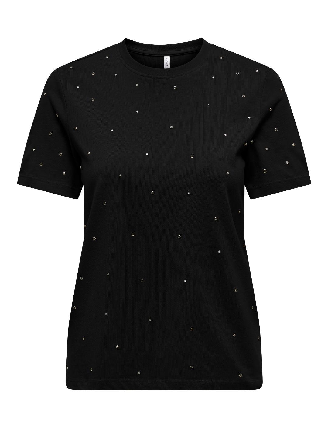 Camiseta Only Globe negra brillos manga corta para mujer