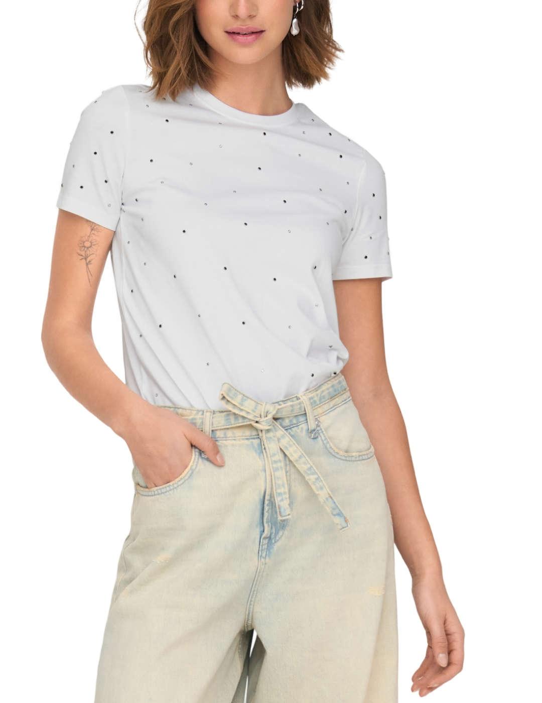 Camiseta Only Globe blanca brillos manga corta para mujer