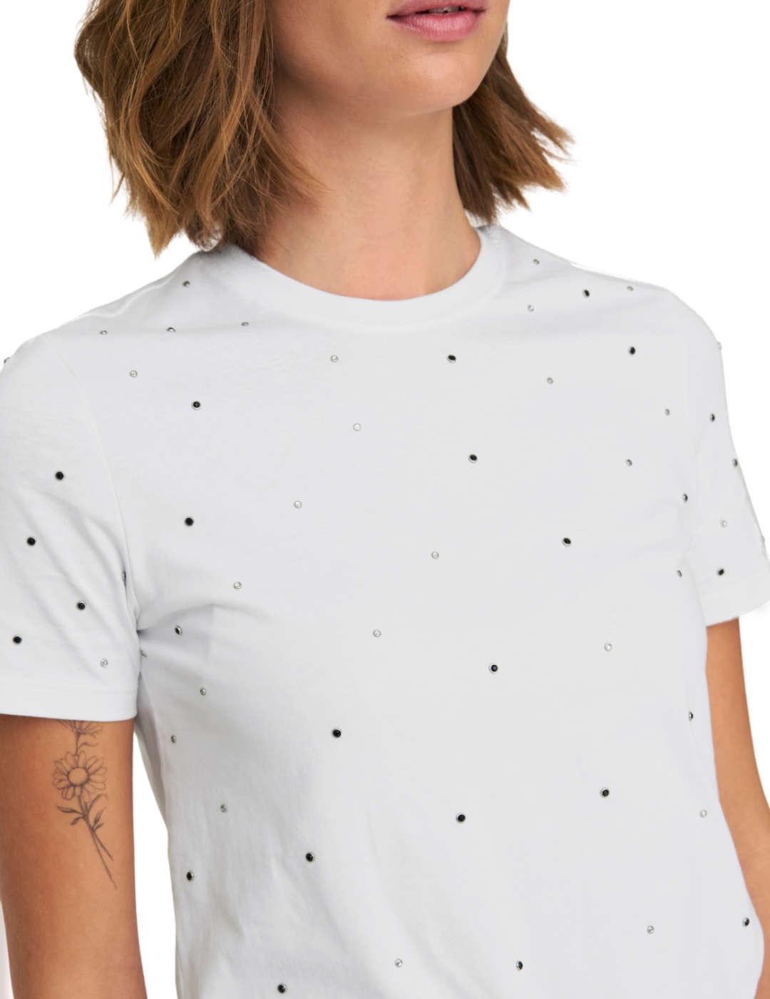 Camiseta Only Globe blanca brillos manga corta para mujer