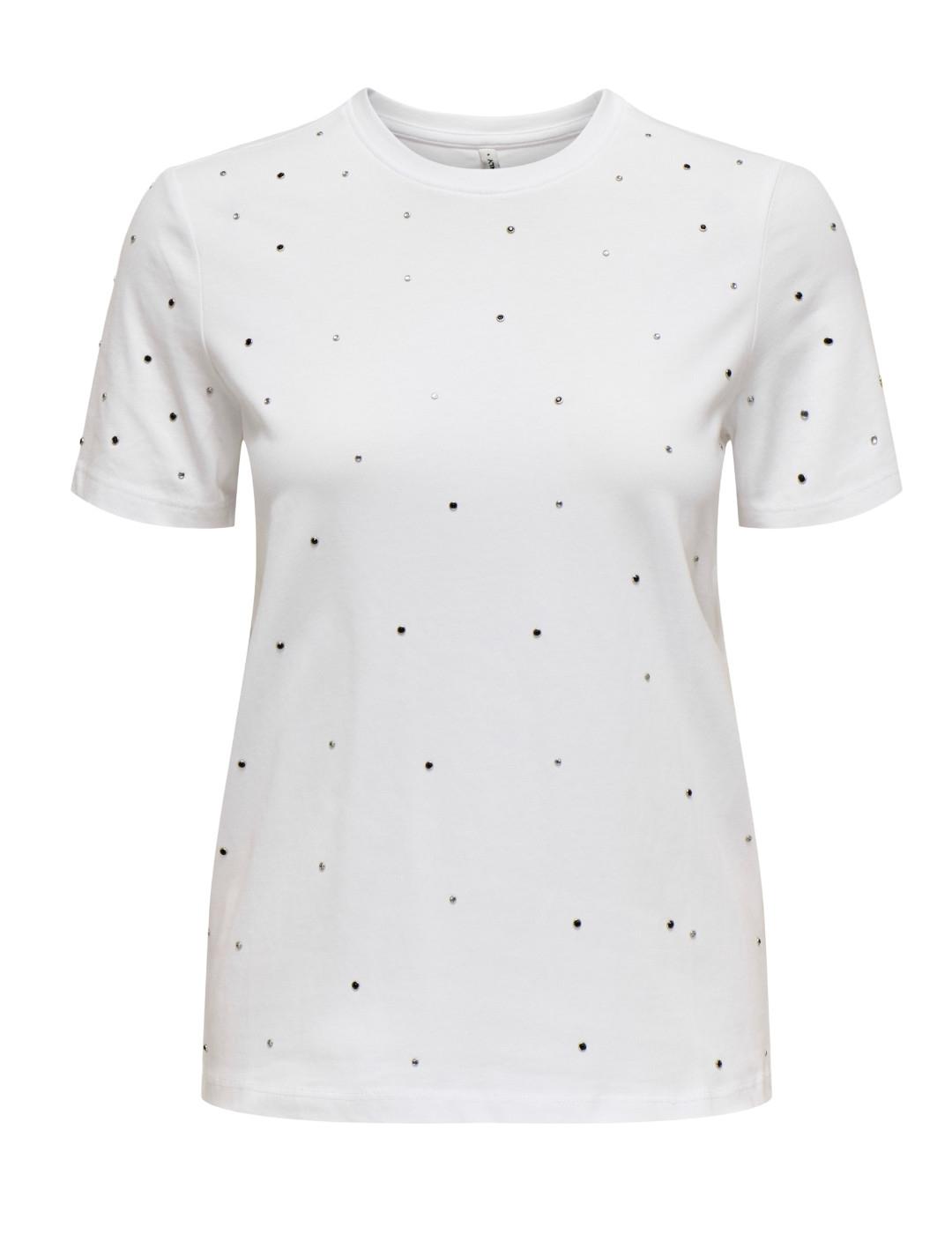 Camiseta Only Globe blanca brillos manga corta para mujer