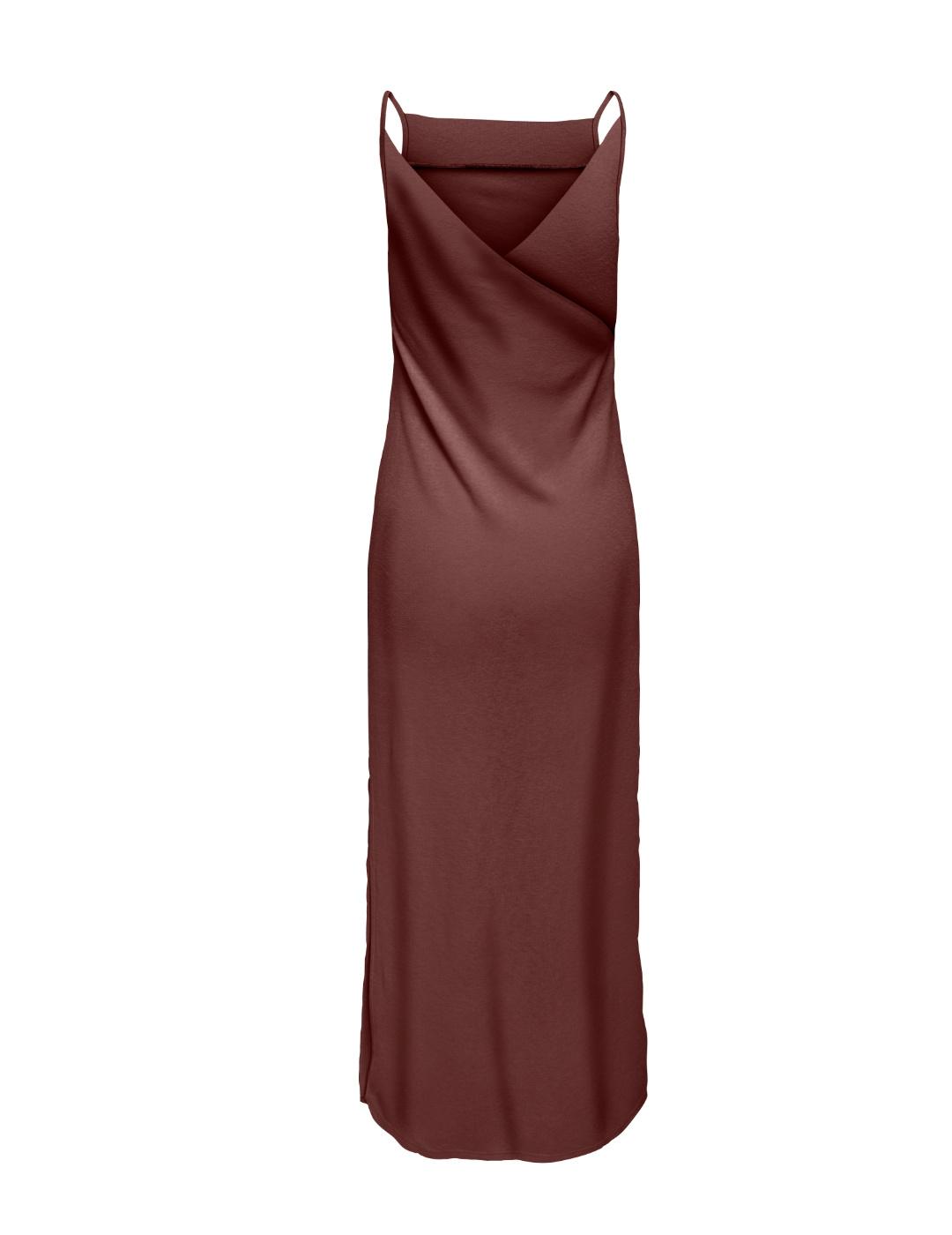 Vestido midi Only Chigo marrón de satén para mujer