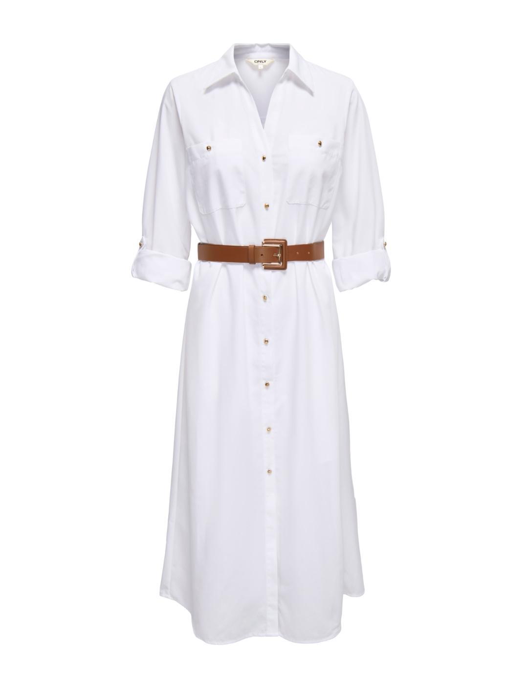 Vestido camisero Only Willoe blanco midi para mujer