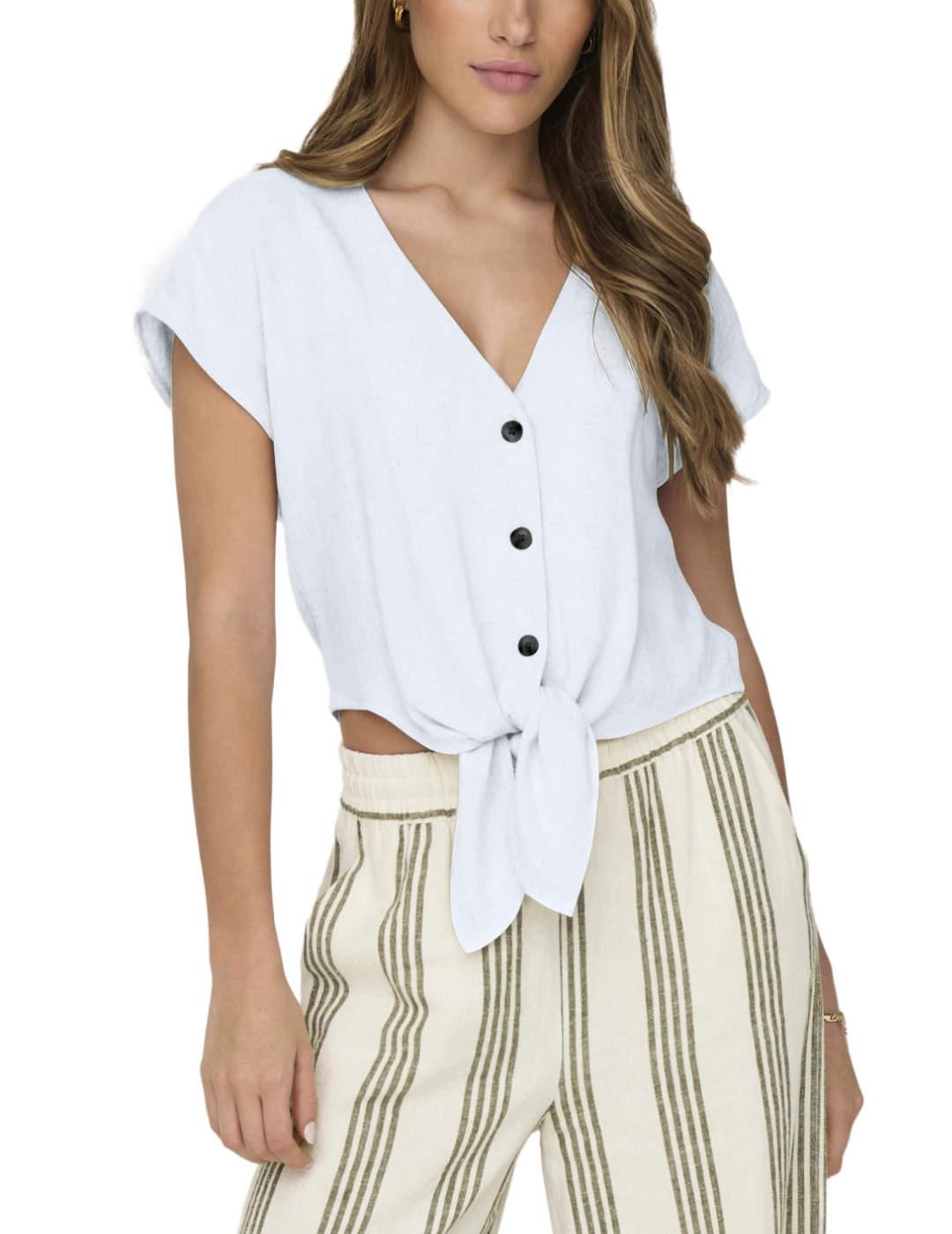 Camisa Only Siesta anudada blanca manga corta para mujer