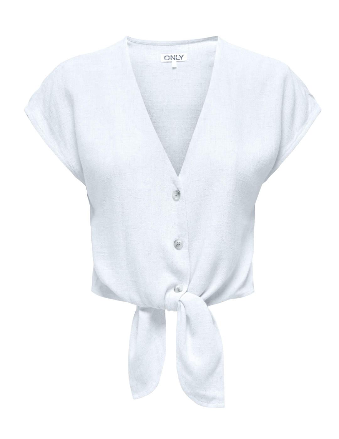 Camisa Only Siesta anudada blanca manga corta para mujer