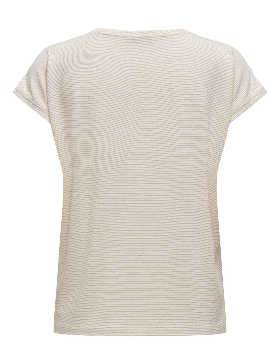 Camiseta Only Claudia beige rayas oro manga corta de mujer