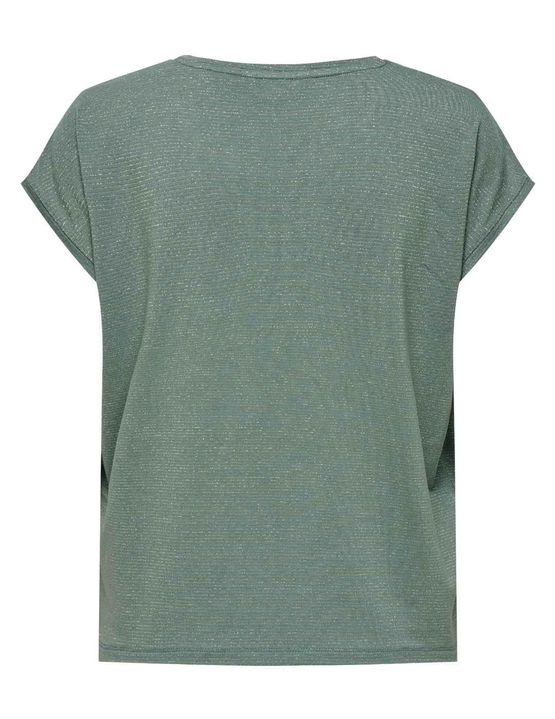 Camiseta Only Claudia verde rayas oro manga corta para mujer