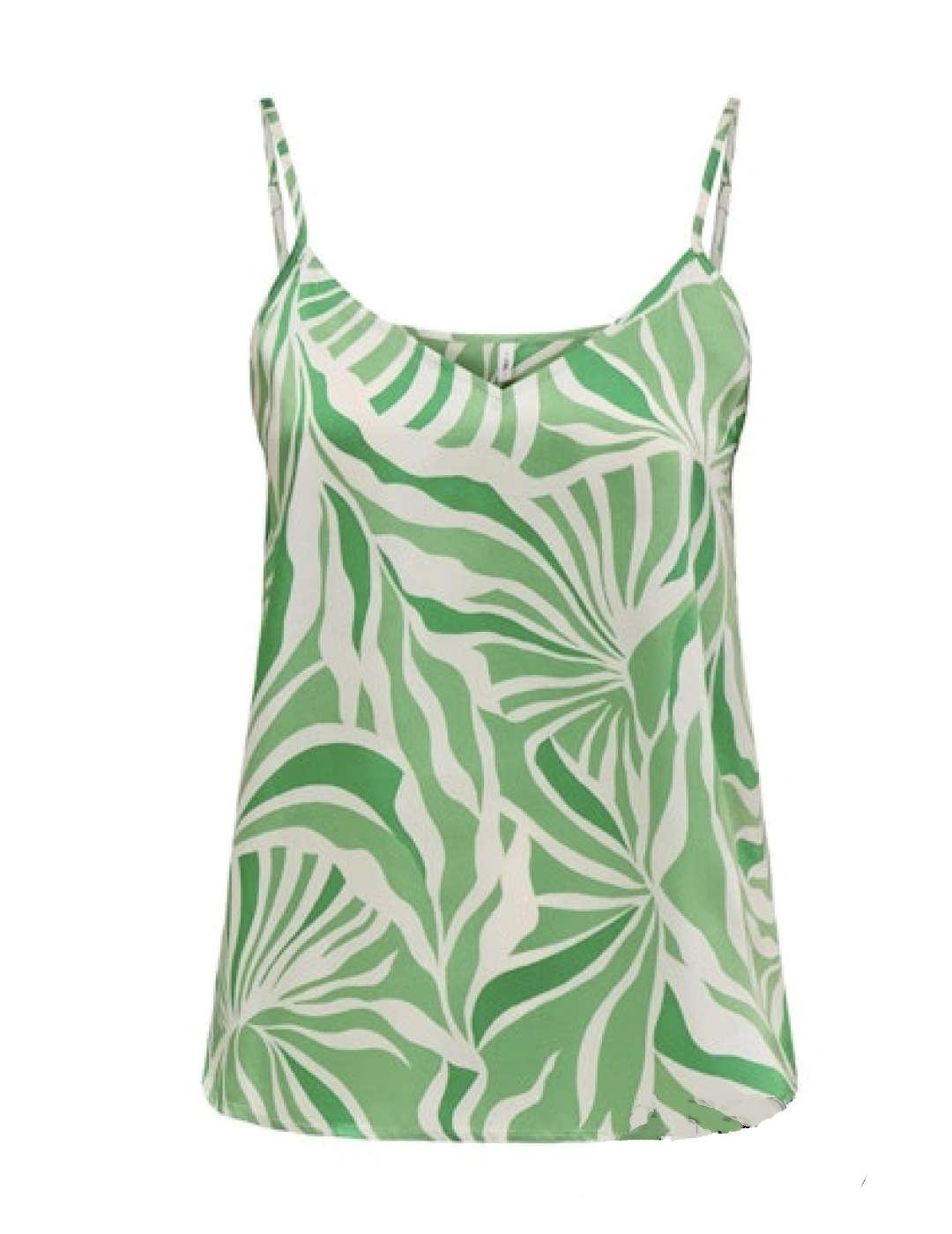 Camiseta Only Paula tirantes verde estampado para mujer