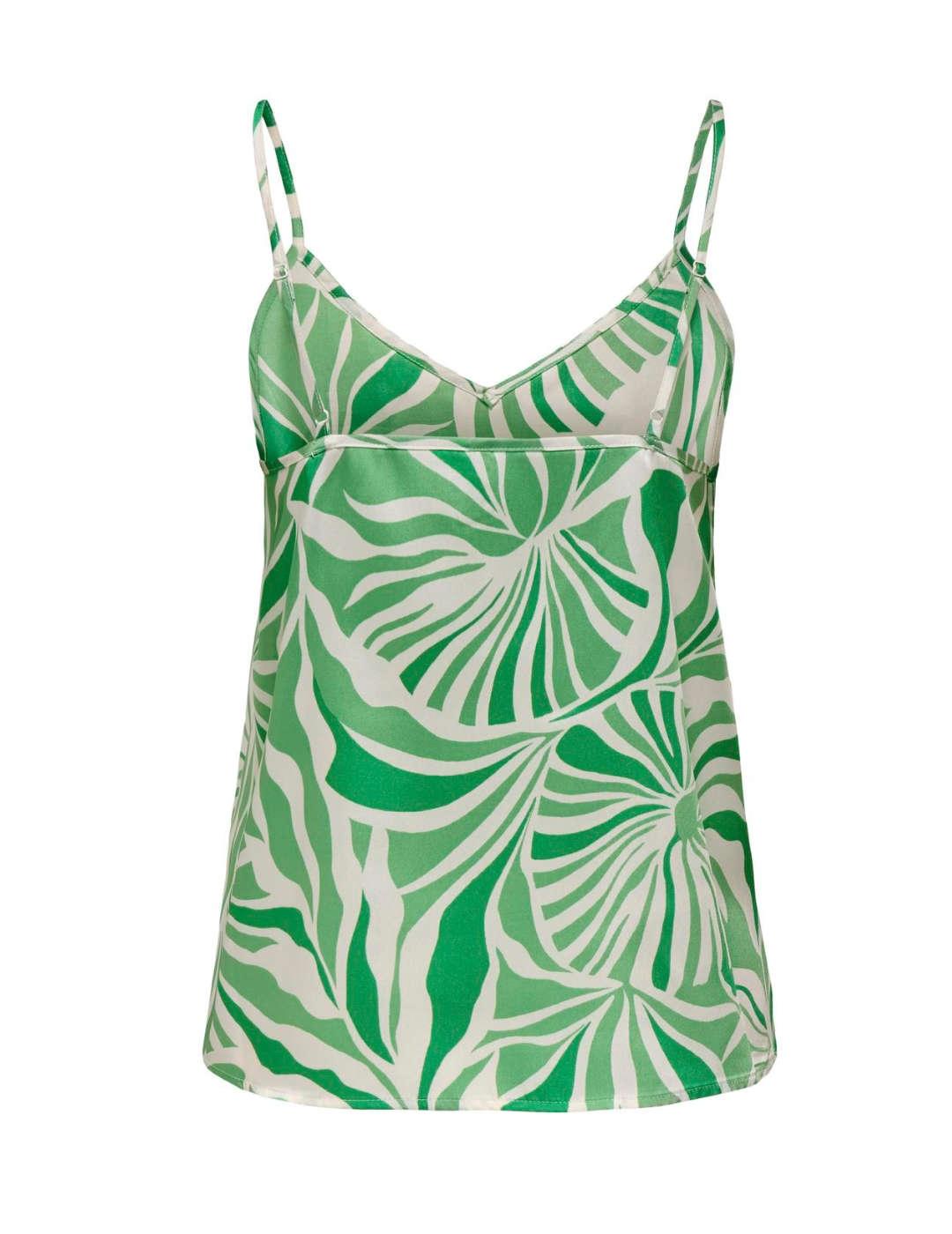 Camiseta Only Paula tirantes verde estampado para mujer