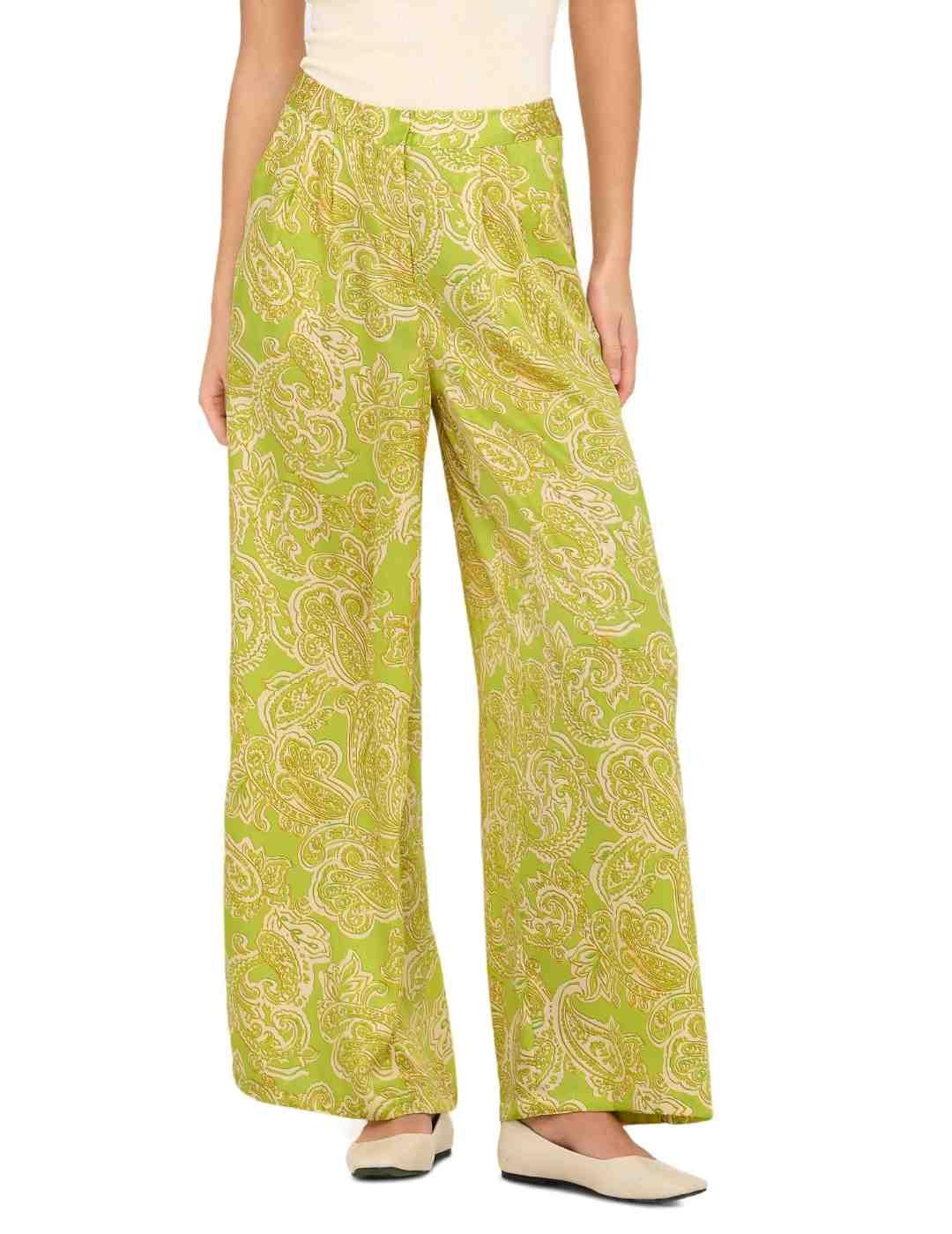 Pantalón Only Paula verde lima y beige de tela para mujer