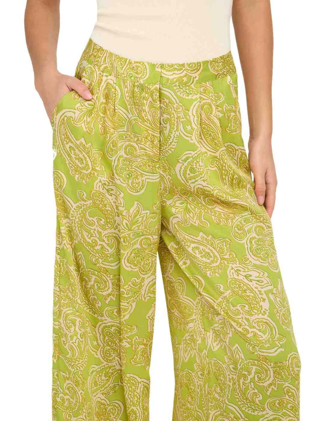 Pantalón Only Paula verde lima y beige de tela para mujer