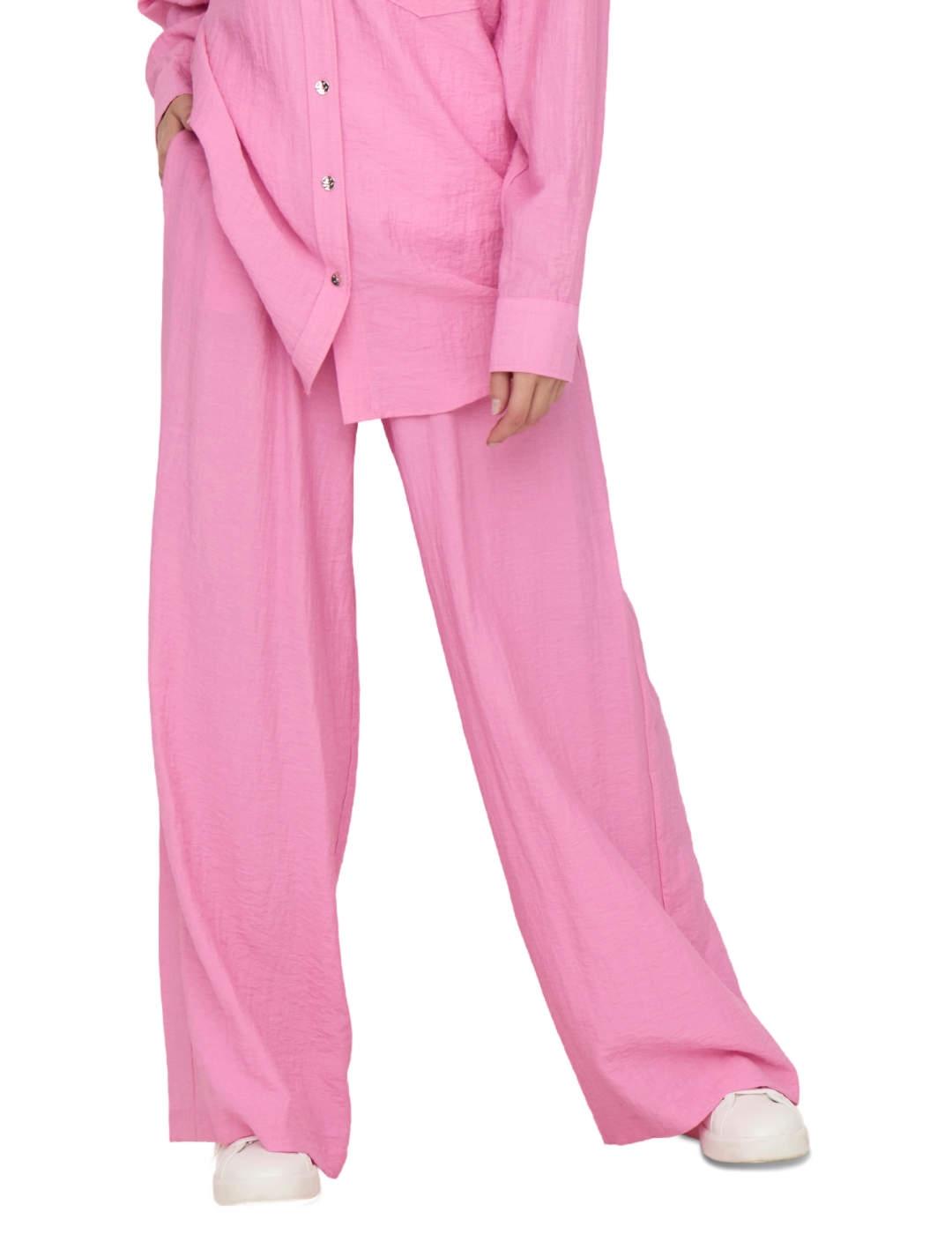 Pantalón Only Tania suelto rosa fucsia de lino para mujer