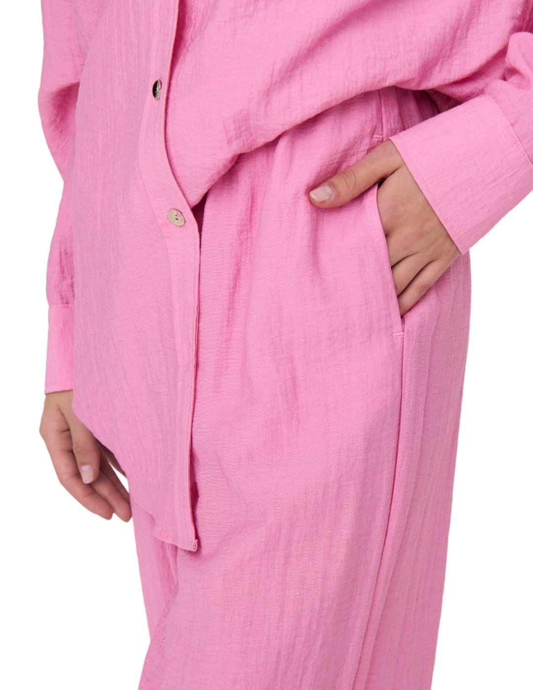 Pantalón Only Tania suelto rosa fucsia de lino para mujer