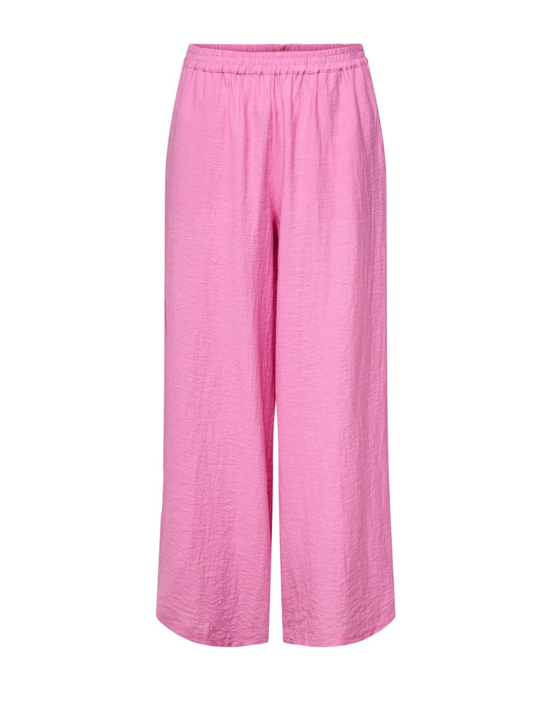 Pantalón Only Tania suelto rosa fucsia de lino para mujer