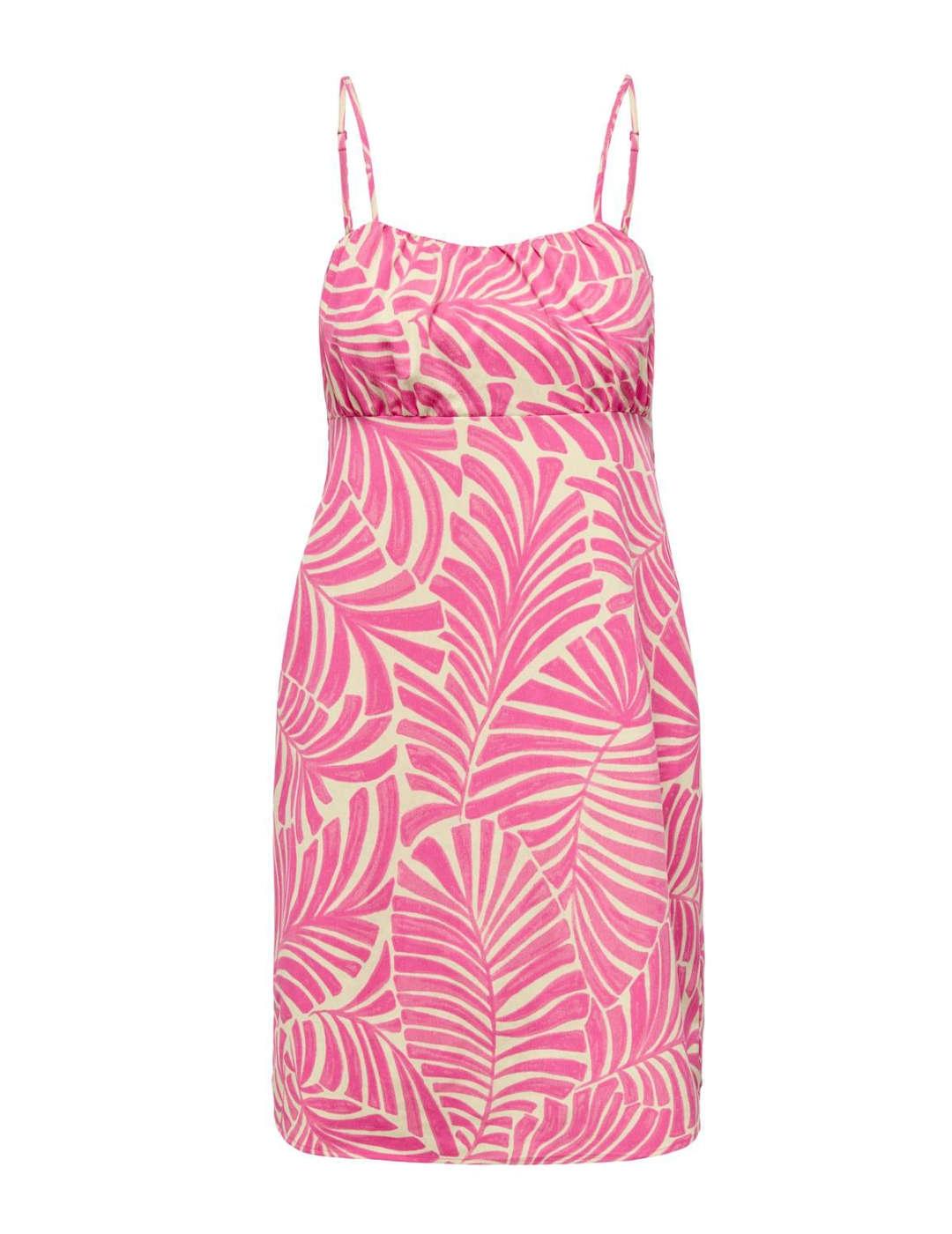 Vestido mini Only Nova hojas rosas tirantes para mujer