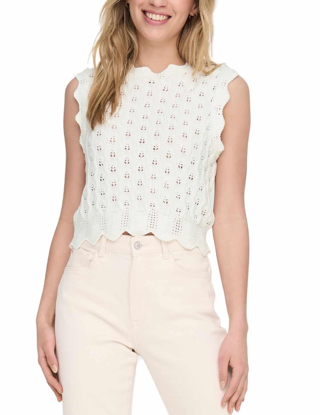 Camiseta Only Luna crochet blanca sin mangas para mujer