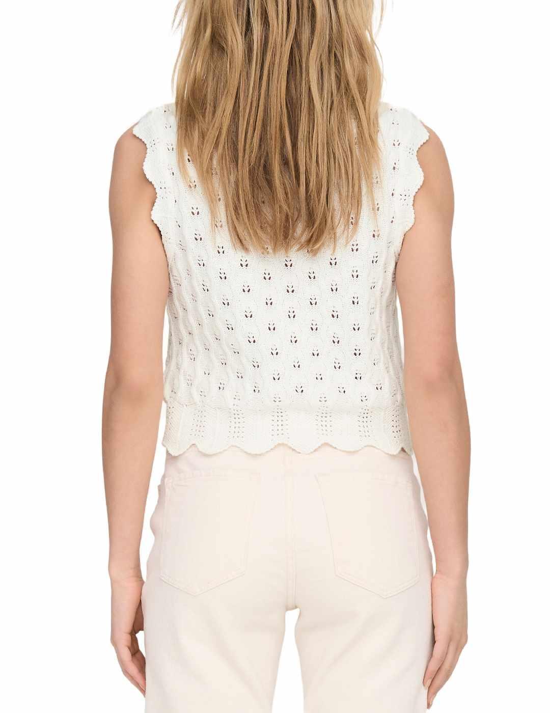 Camiseta Only Luna crochet blanca sin mangas para mujer