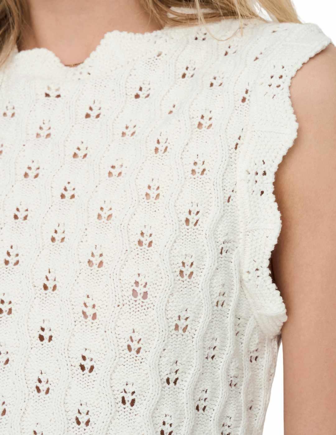 Camiseta Only Luna crochet blanca sin mangas para mujer