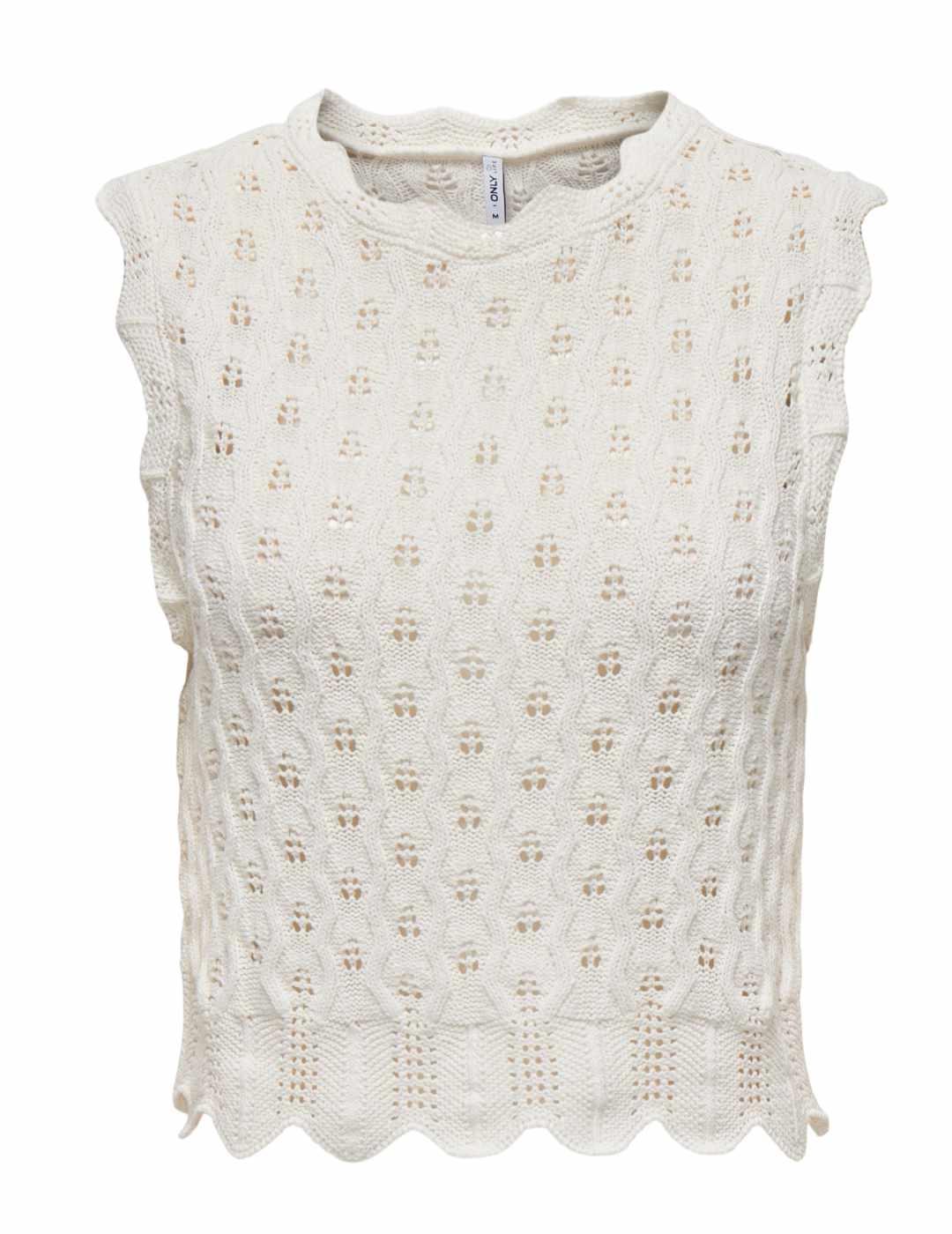 Camiseta Only Luna crochet blanca sin mangas para mujer