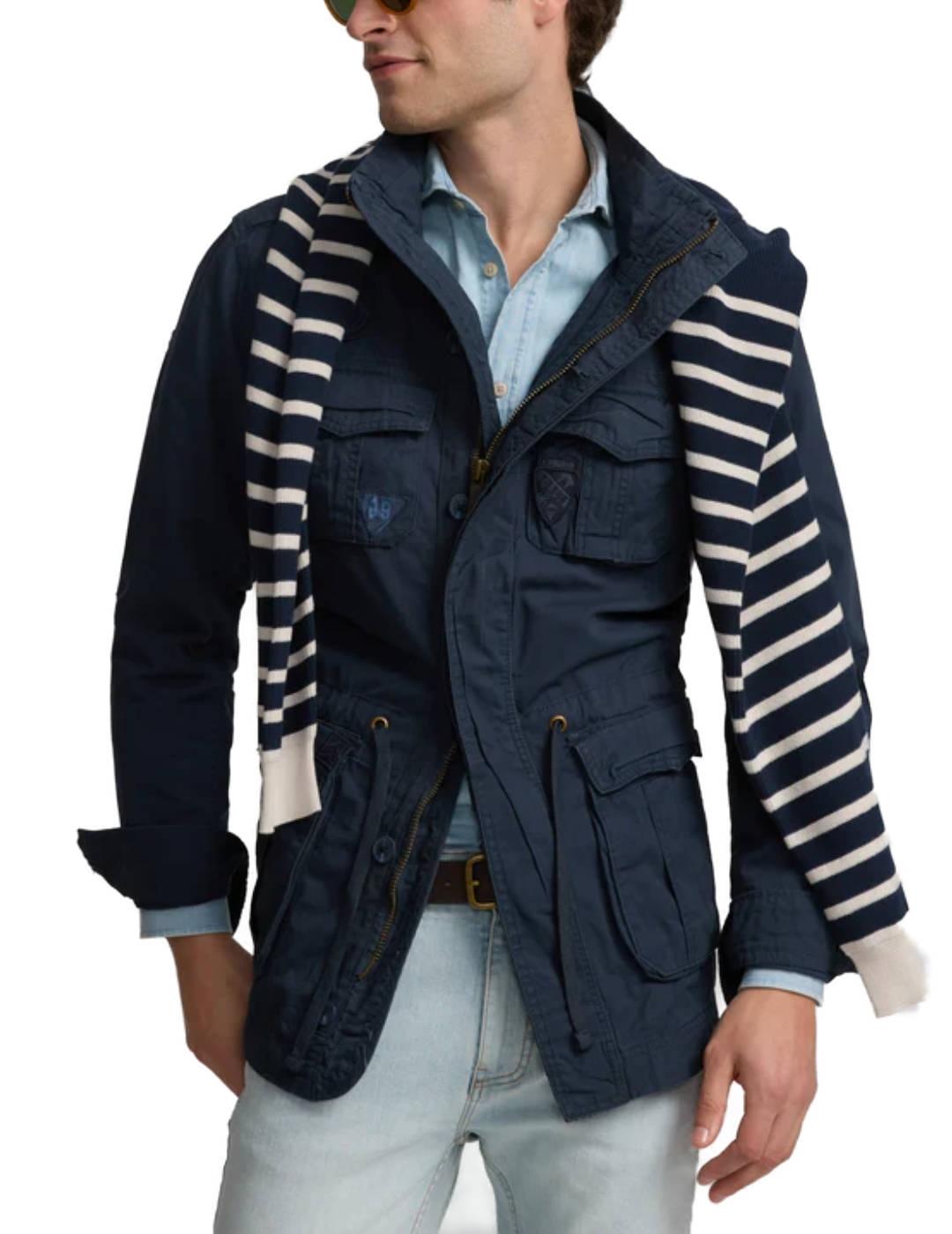 Parka Silbon military garment dye azul marino para hombre