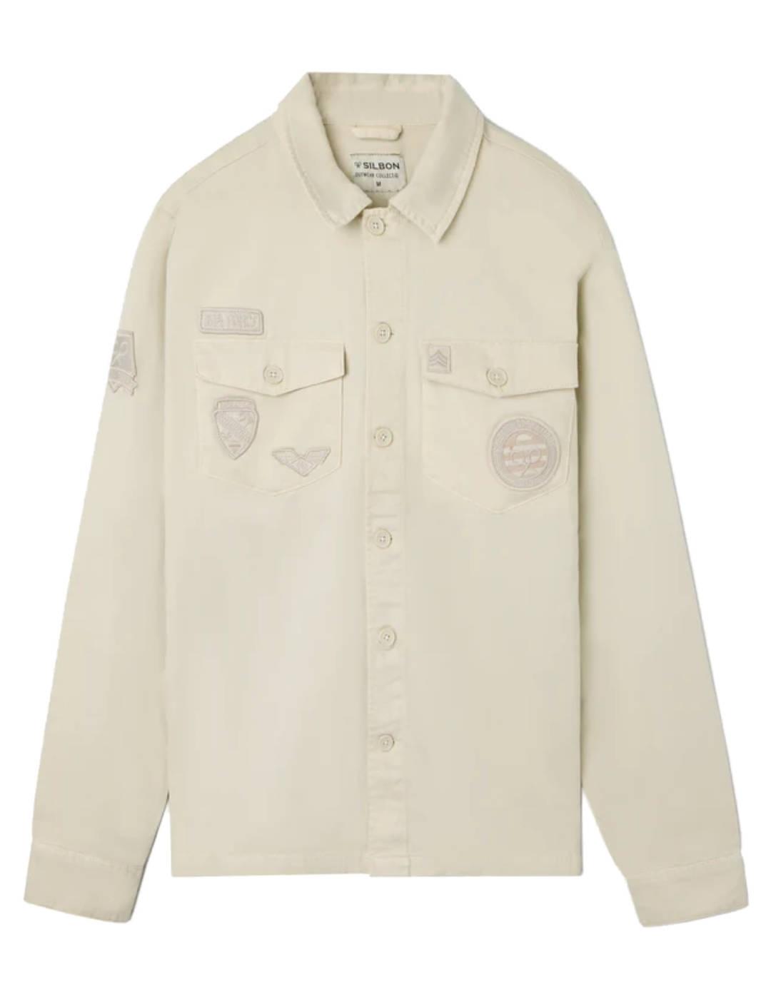 Sobrecamisa Silbon piedra parches regular para hombre