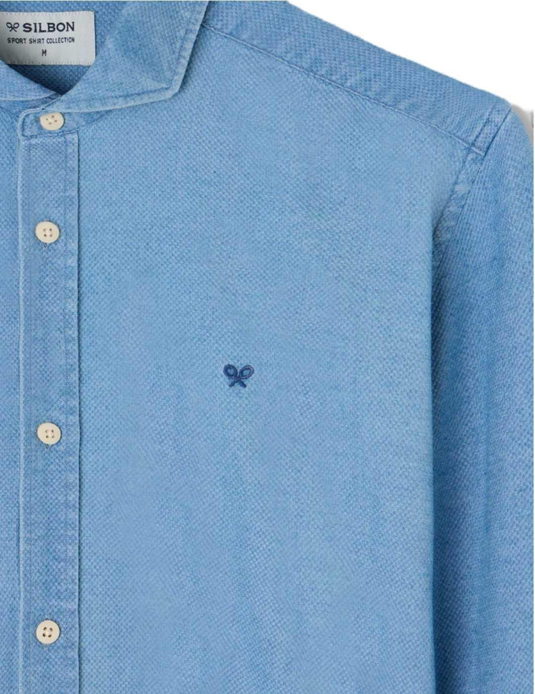 Camisa Silbon sport estructura denim azul claro para hombre
