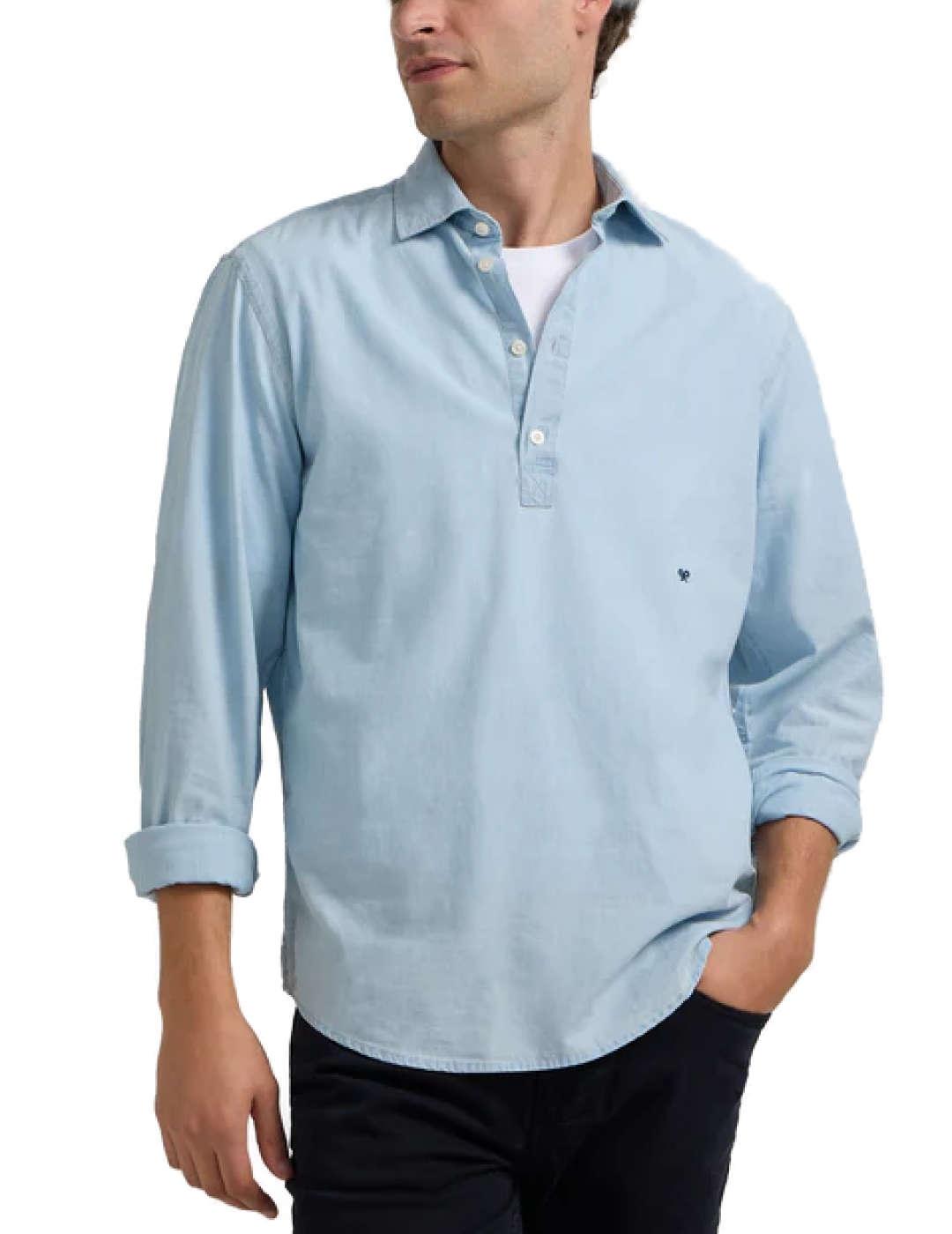 Camisa polera Silbon sport denim azul claro para hombre