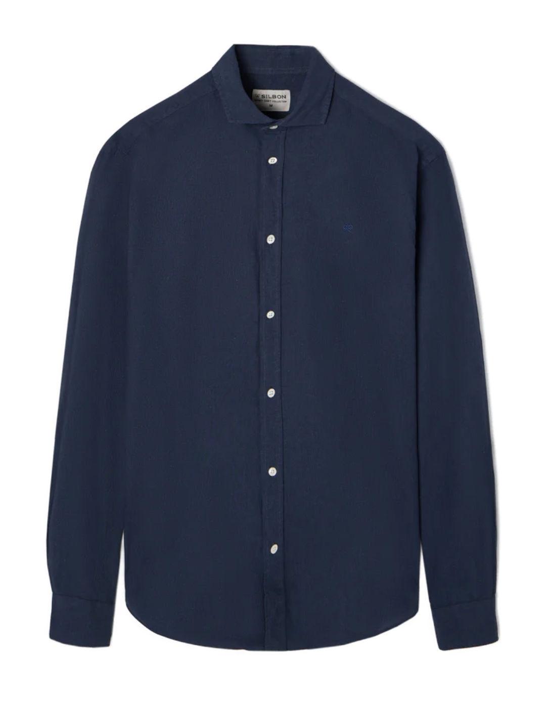 Camisa Silbon sport lino azul marino manga larga para hombre