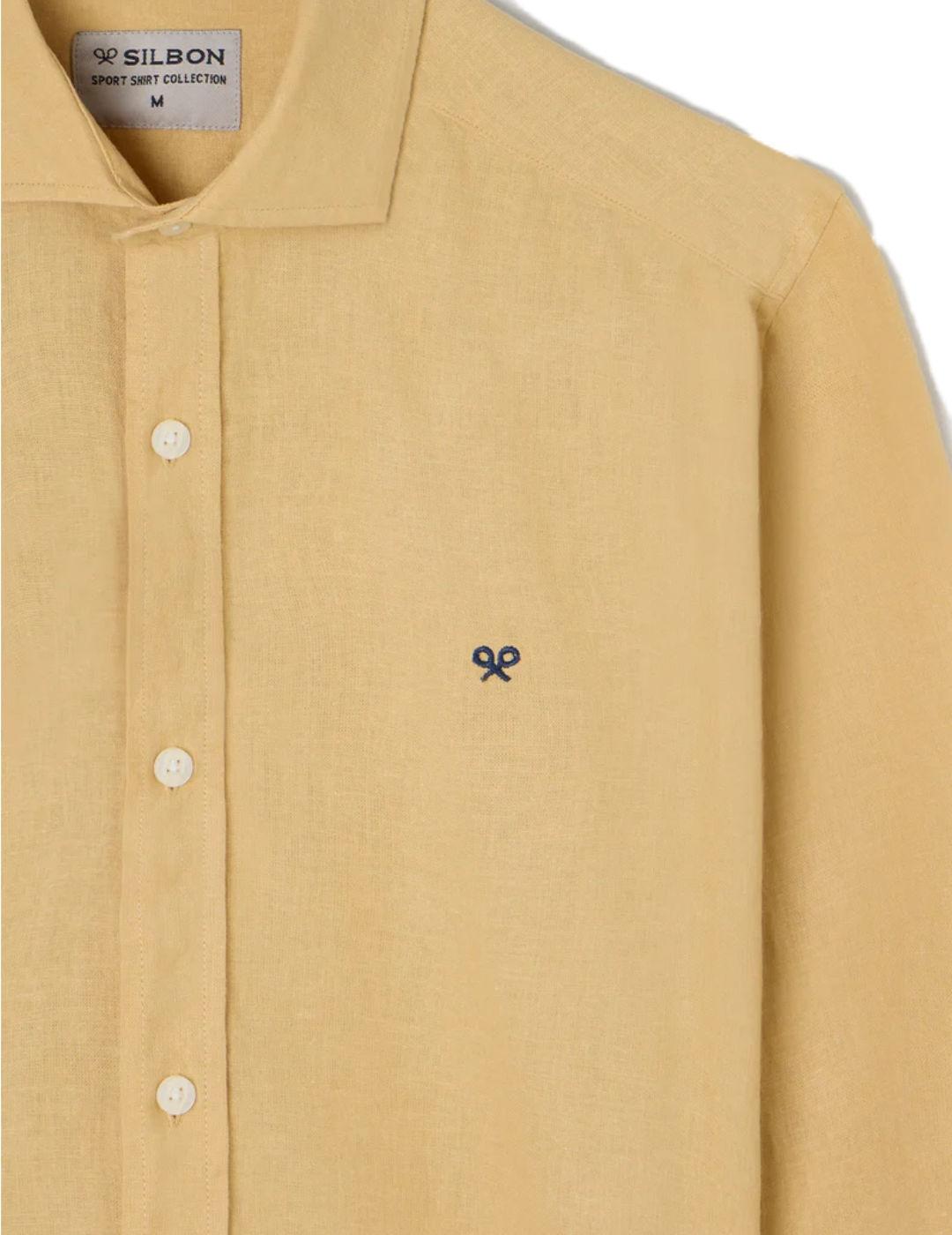 Camisa Silbon sport lino amarilla manga larga para hombre