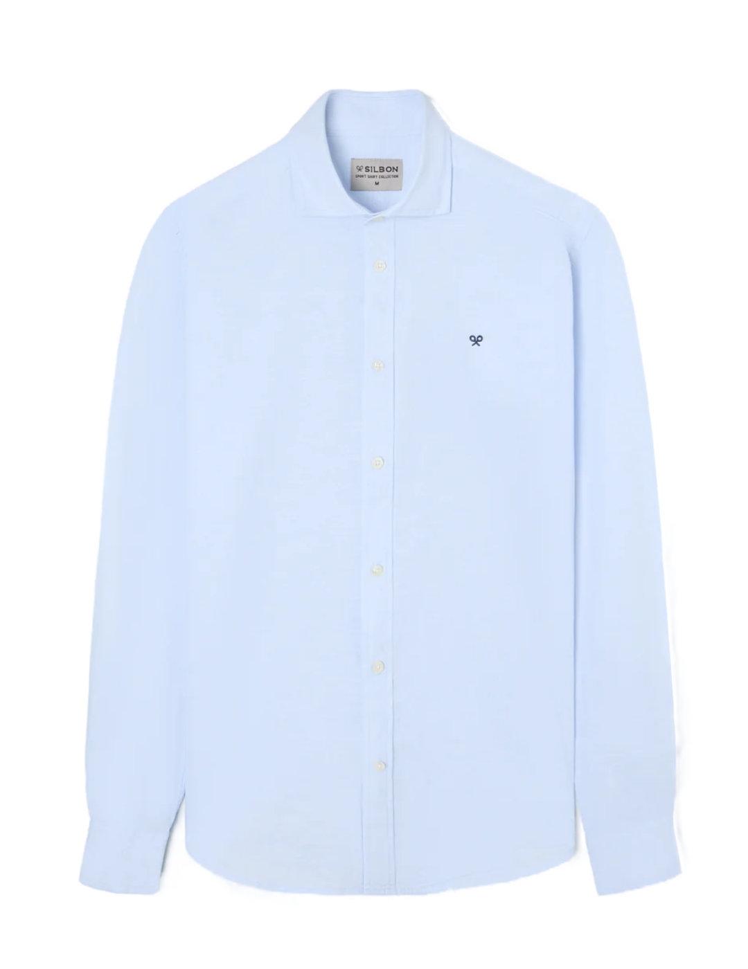 Camisa Silbon sport lino celeste manga larga de hombre