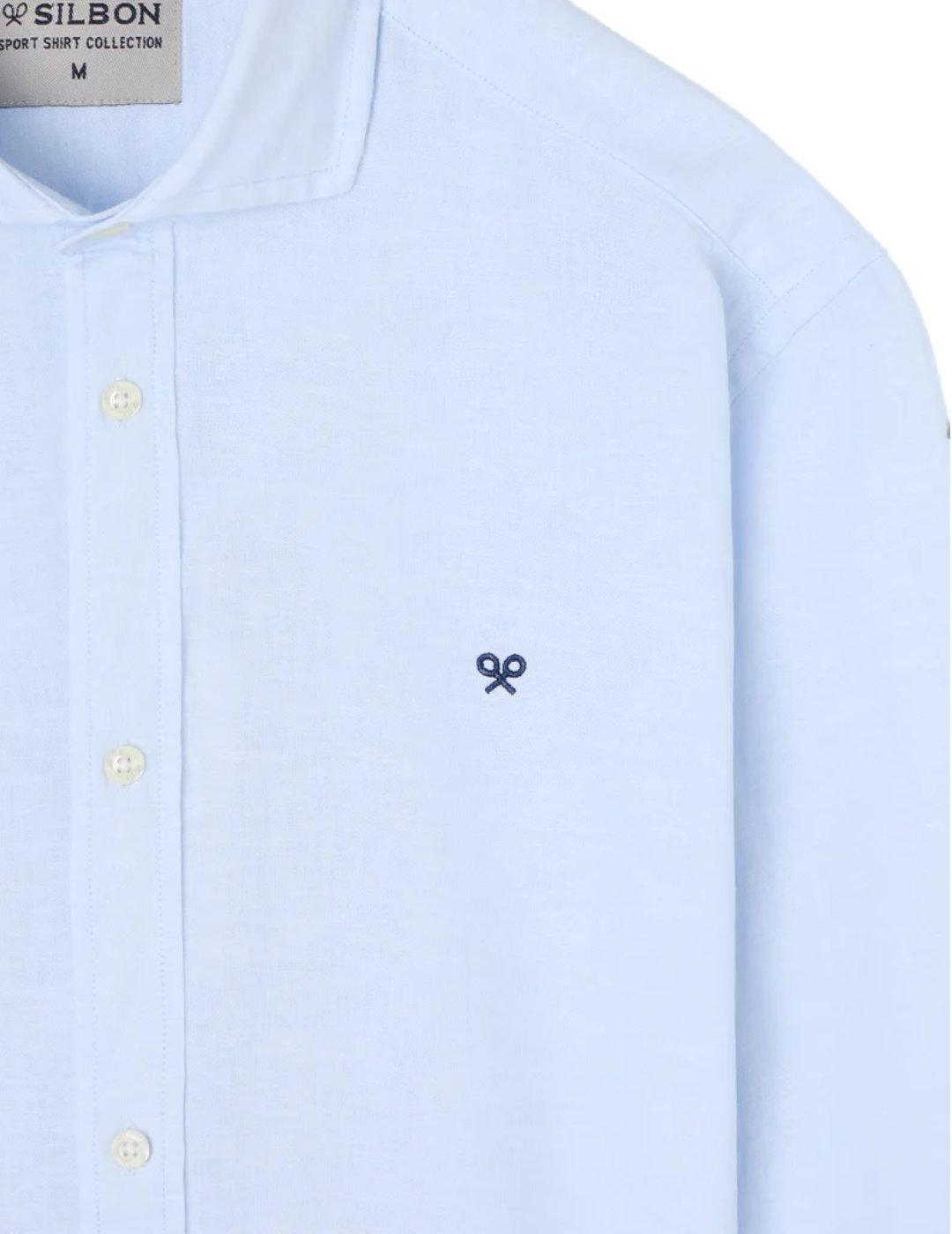 Camisa Silbon sport lino celeste manga larga de hombre
