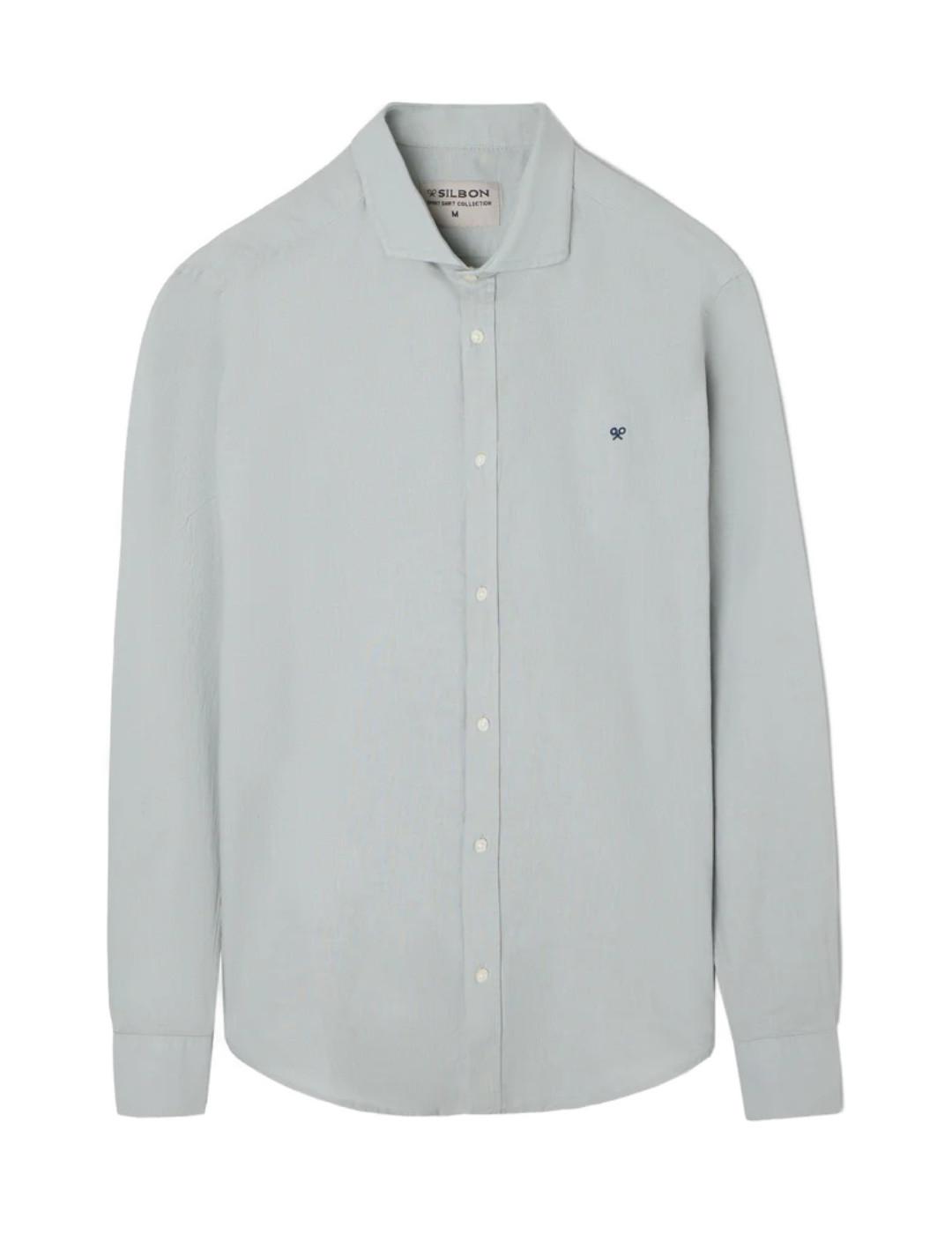 Camisa Silbon sport lino azul gris manga larga para hombre