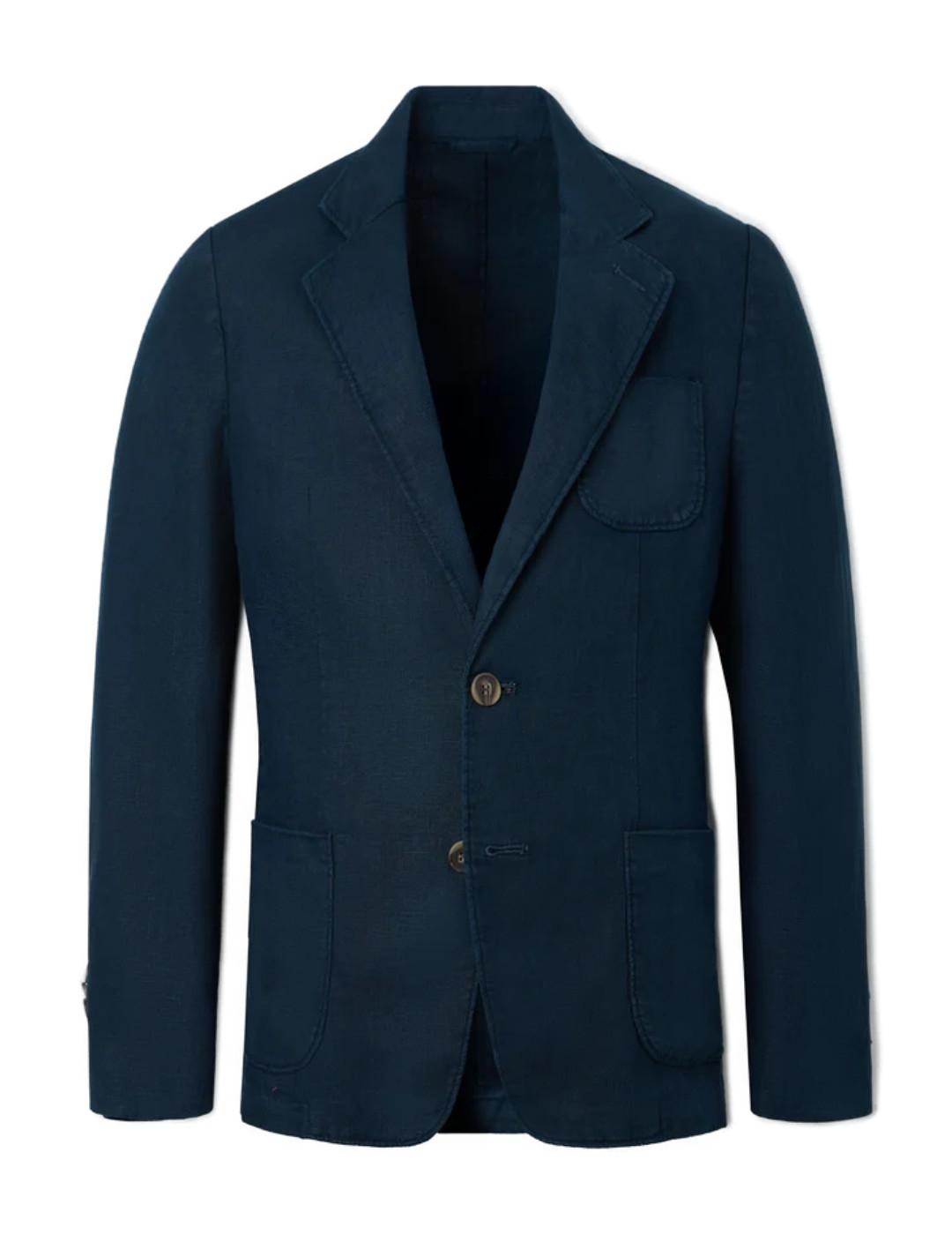 Americana Silbon comfort azul marino de lino para hombre 