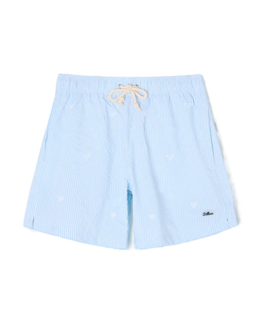 Bañador Silbon rayas azul claro logotipo para hombre