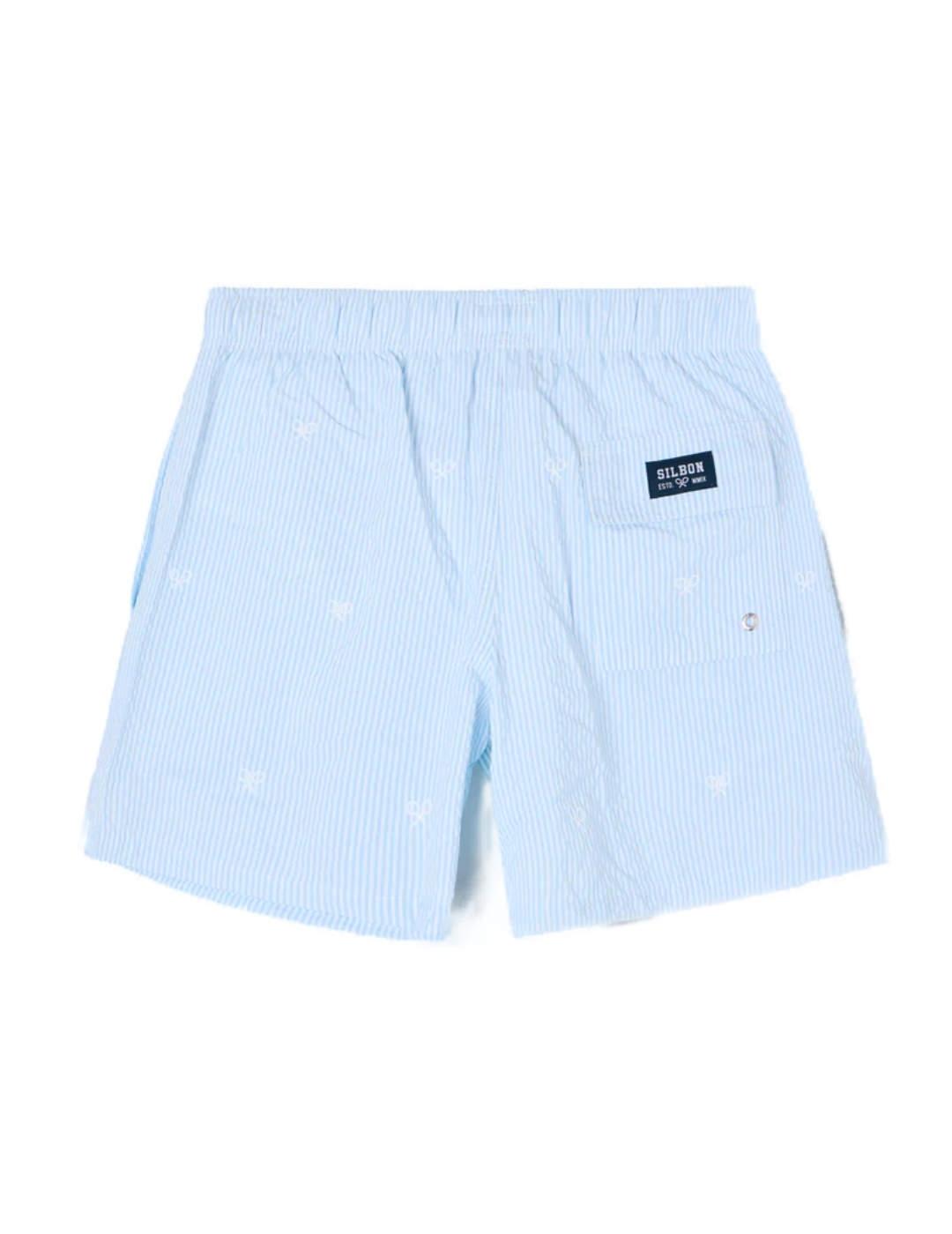 Bañador Silbon rayas azul claro logotipo para hombre