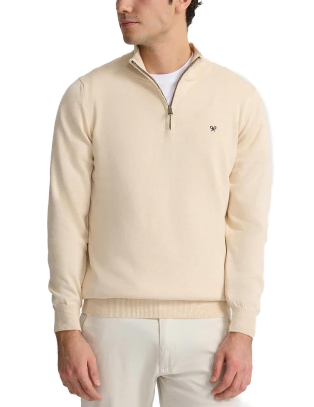 Jersey Silbon liso media cremallera beige para hombre