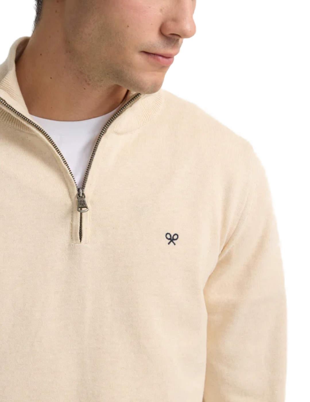 Jersey Silbon liso media cremallera beige para hombre
