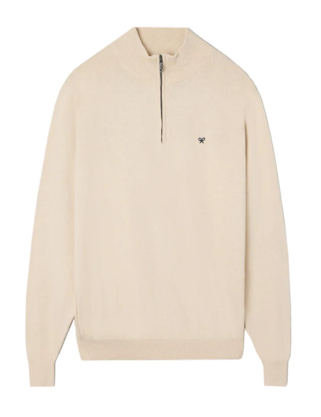 Jersey Silbon liso media cremallera beige para hombre